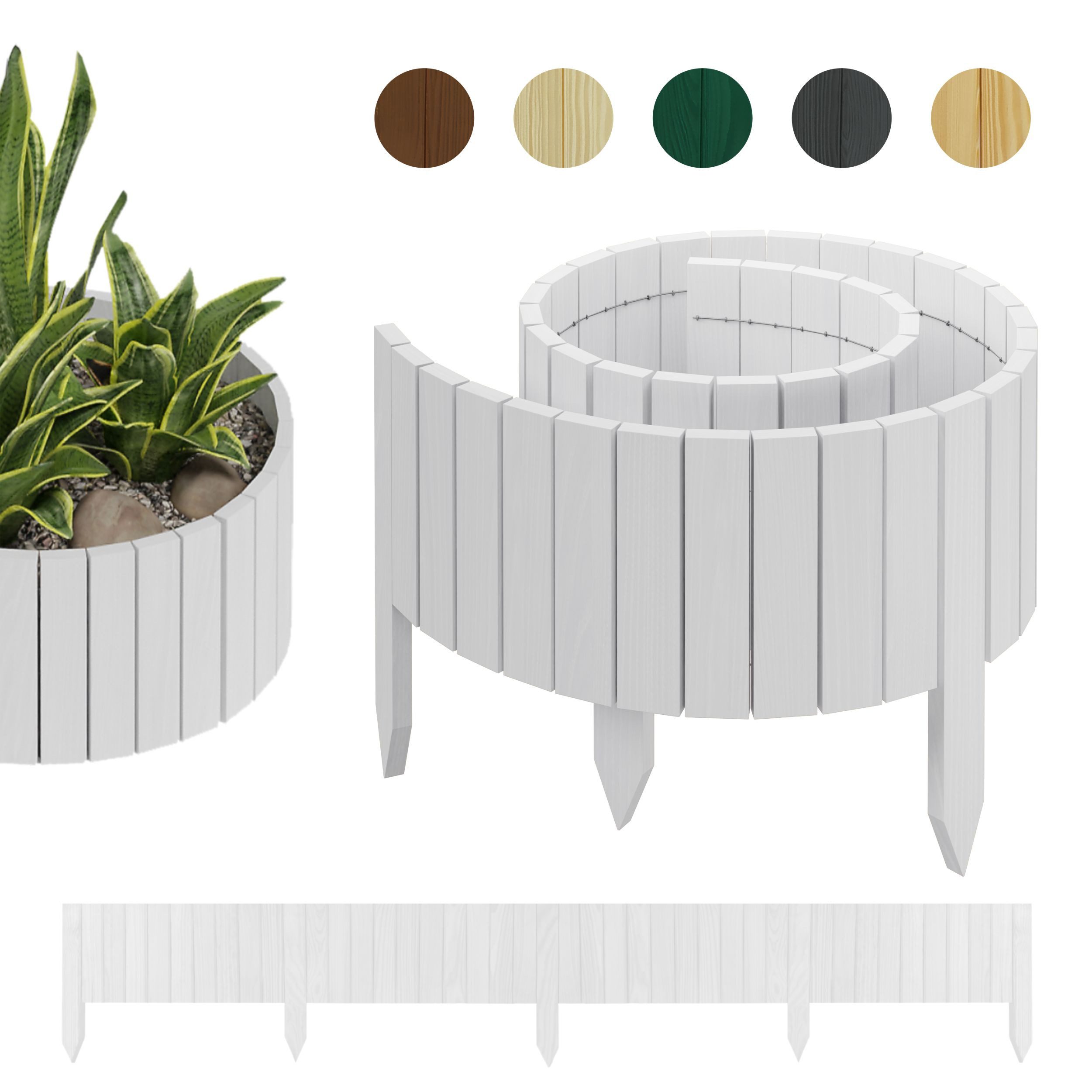 be4nature Palisade Beeteinfassung Beetumrandung Rasenkante Flexibler Rollborder Dekozaun, LxH: 200x20 cm, Alpinweiß, Umzäunung aus Holz Garten Beeten Blumenbeeten Kräutergarten Umrandung