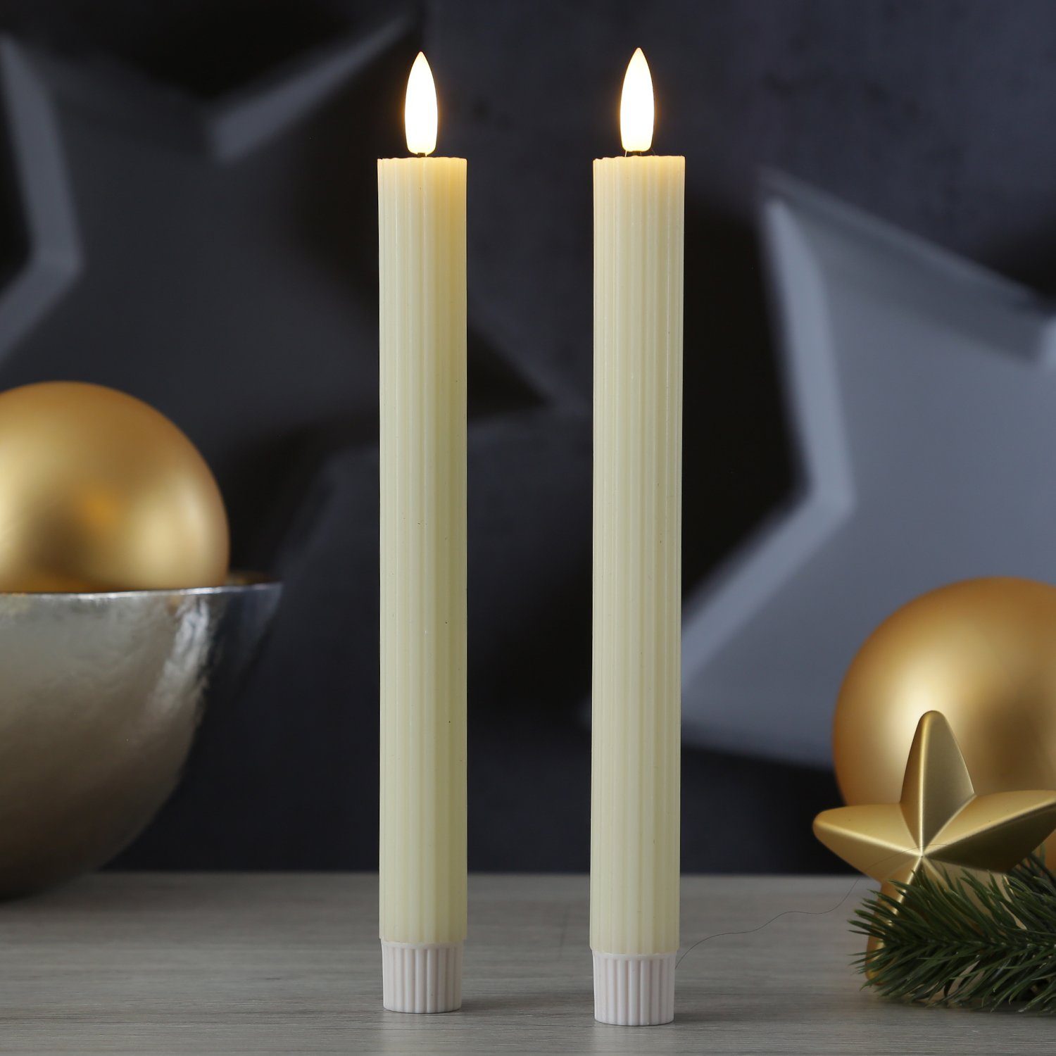 MARELIDA LED-Kerze LED Stabkerzen gerillt Tafelkerzen Dinner Spitzkerzen 25 günstig online kaufen