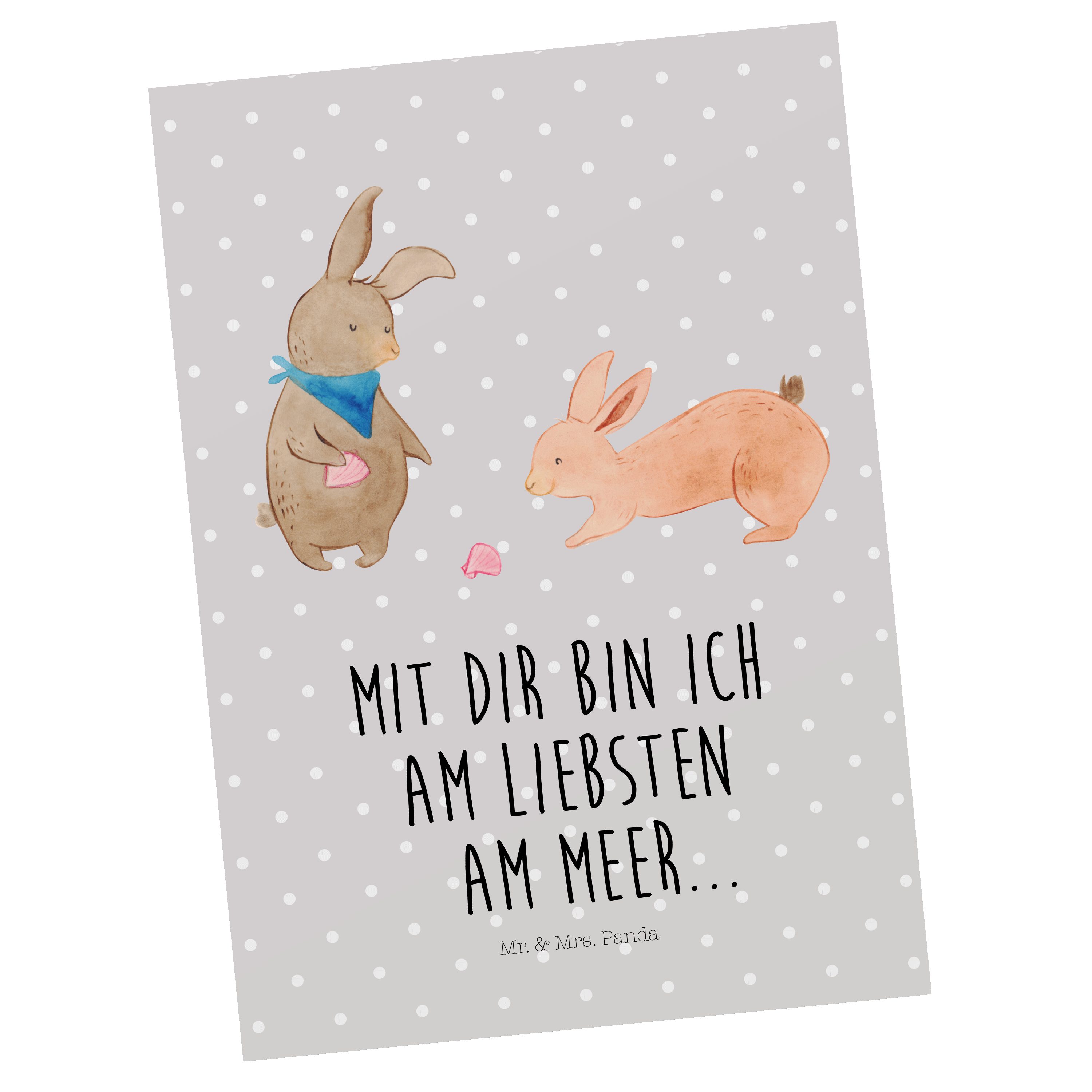 Mr. & Mrs. Panda Postkarte Hasen Muschel - Grau Pastell - Geschenk, Schwester, Ansichtskarte, Mu