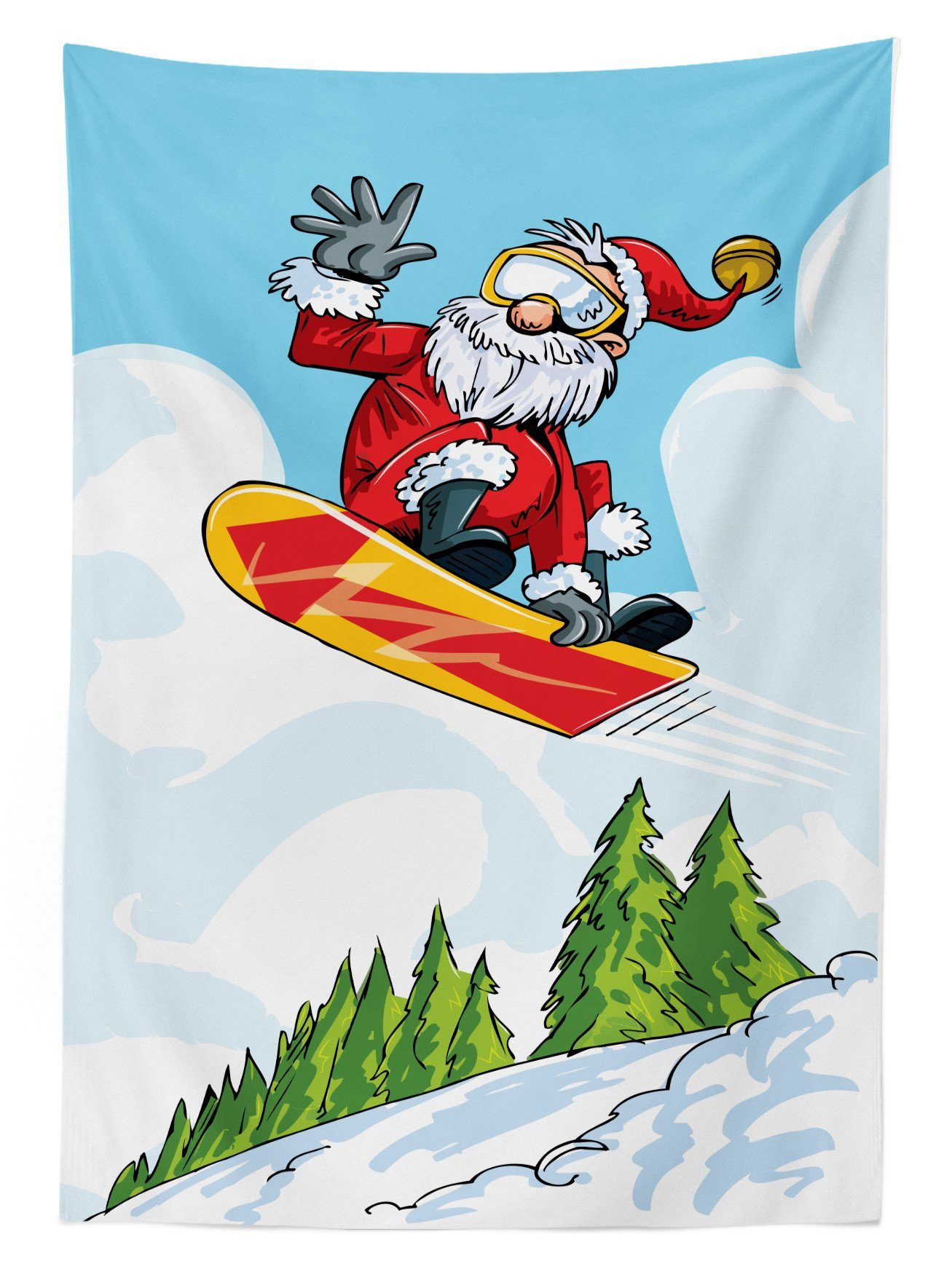 Außen den Für Tischdecke Farben, geeignet Waschbar Snowboard Klare Bereich Springen Farbfest Pines Sie auf Abakuhaus Weihnachtsmann