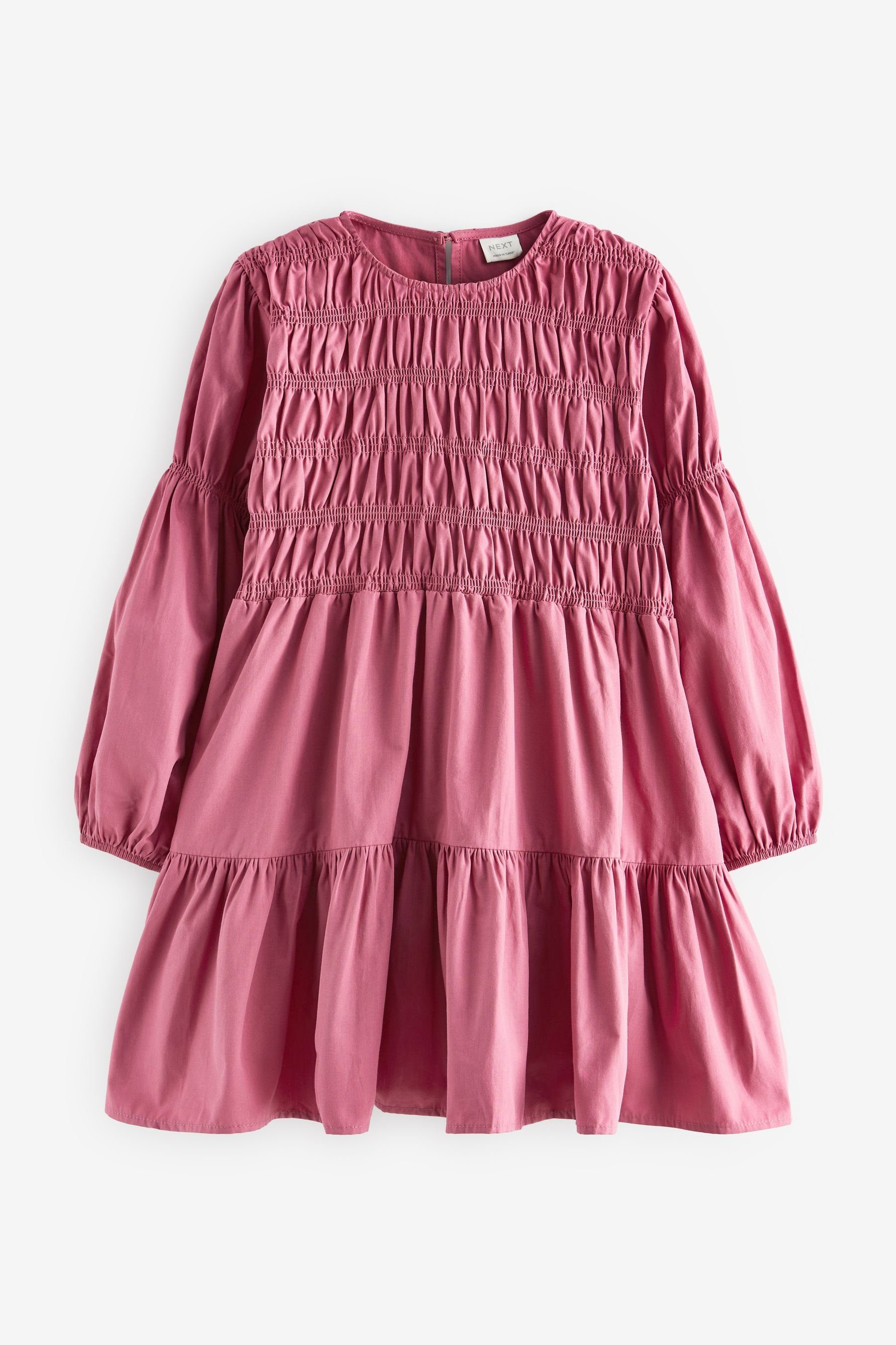 aus (1-tlg) Design mit Pink Kleid gezurrtem Next Baumwolle Smokkleid