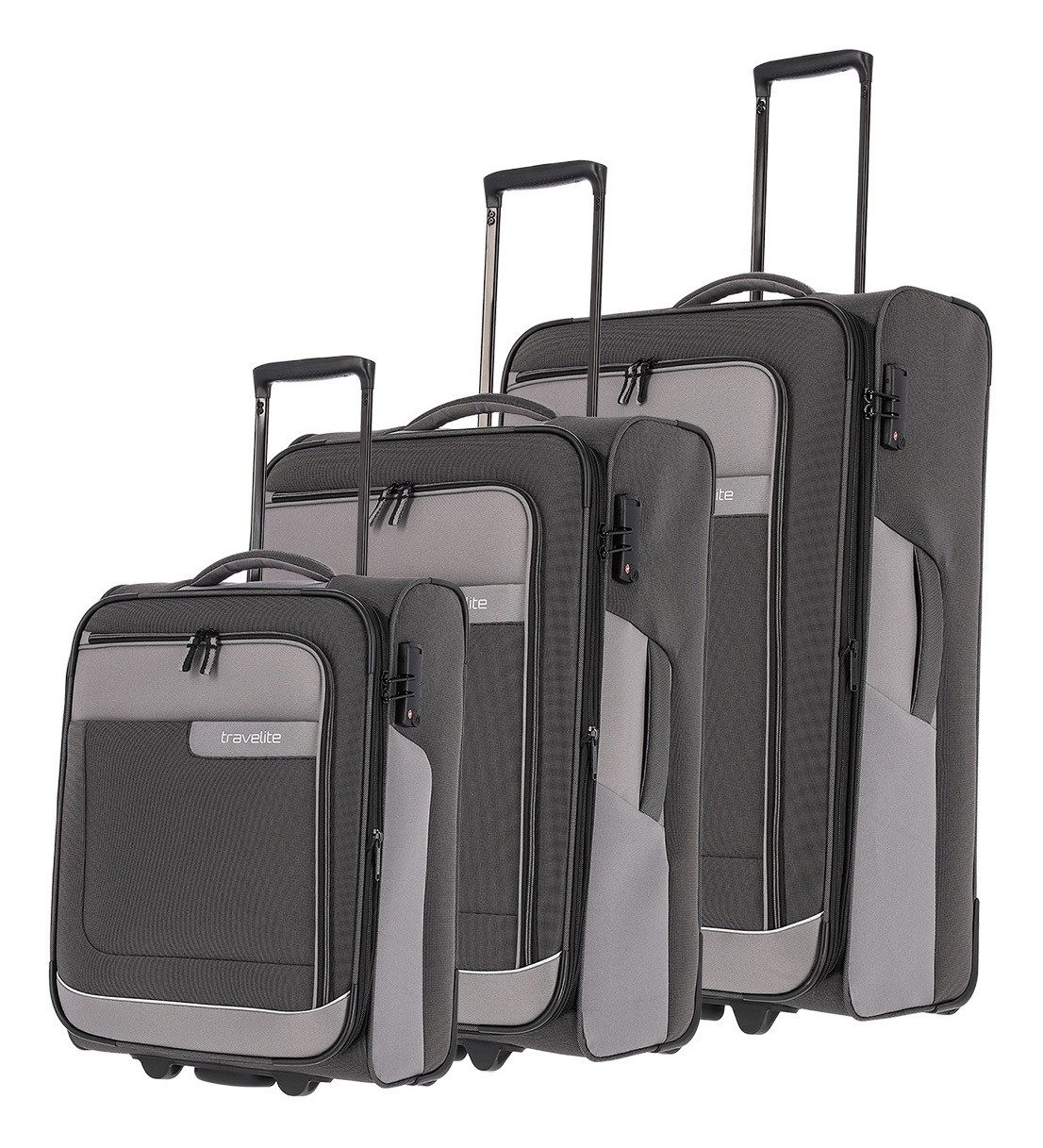 travelite Trolleyset VIIA L/M/S, 2w, 2 Rollen, (3 tlg), Kofferset Reisegepäck mit erweiterbarem Volumen und TSA Schloss