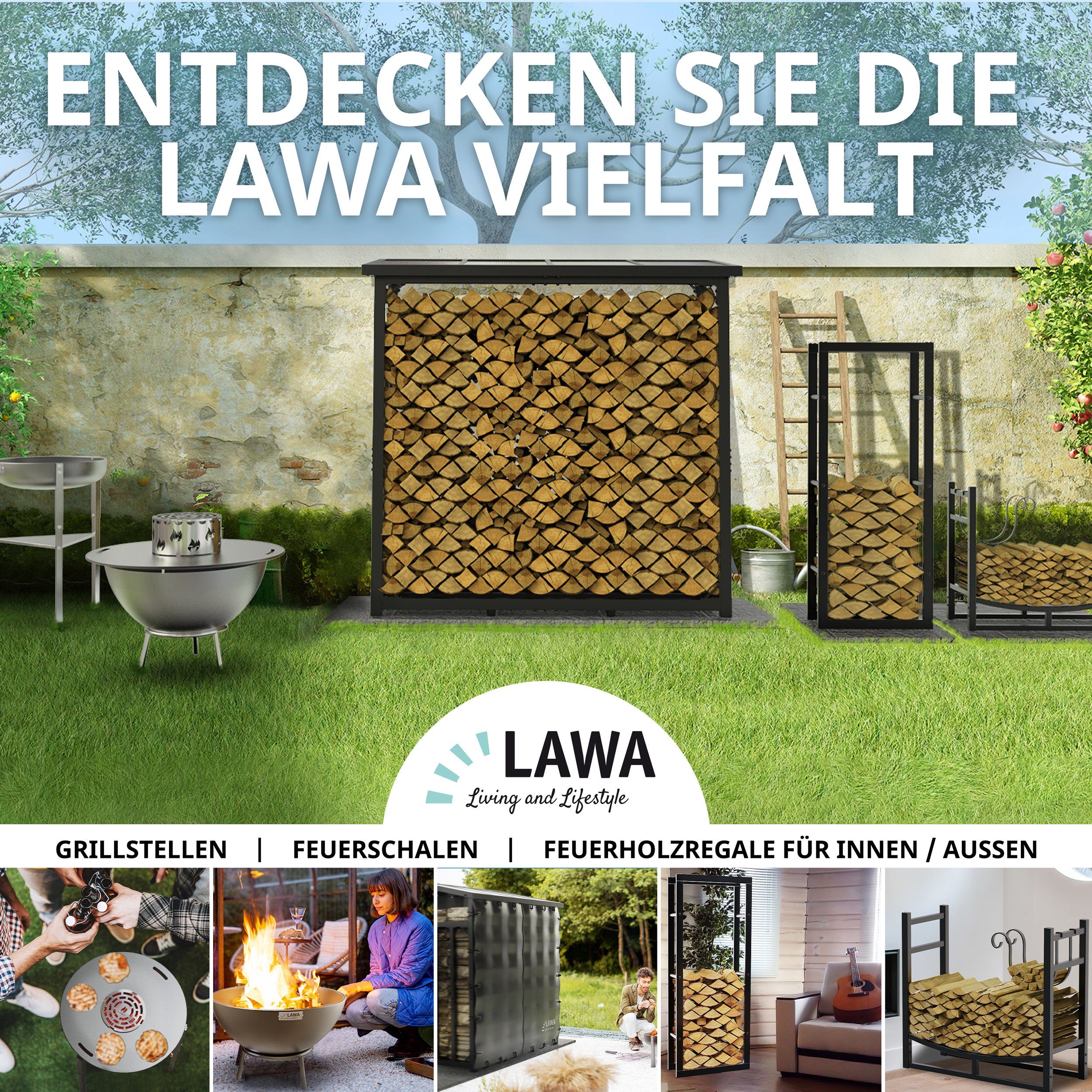 Living CREMEWEIß cm, and LAWA pulverbeschichtet, Brennholz, Kaminholzregal / liegend, verzinkt, Kaminholzhalter stehend, außen BEIGE BxTxH:60x25x150 Lifestyle Feuerholzregal Stapelhilfe innen