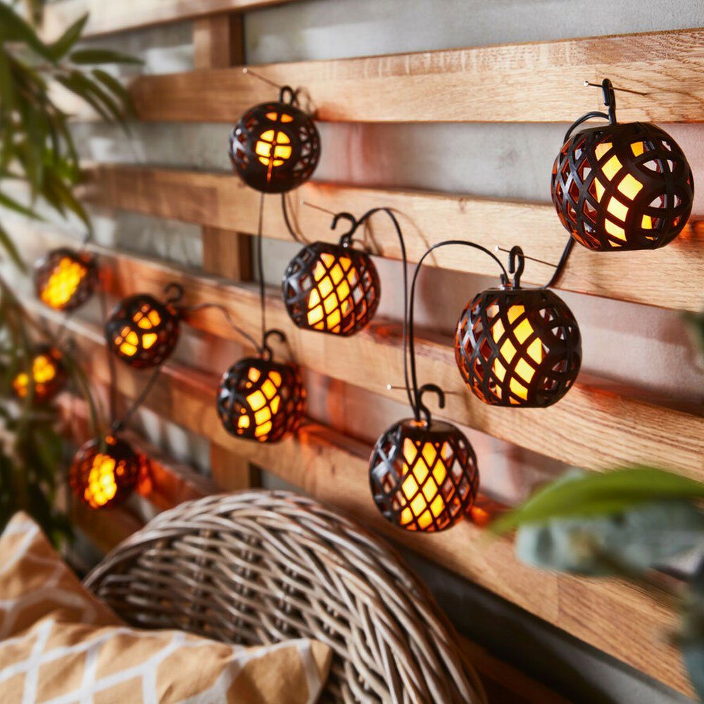 Home-trends24.de LED-Lichterkette LED Lichterkette Kugel Flamme Garten Beleuchtung Deko Timer Funktion, 10-flammig