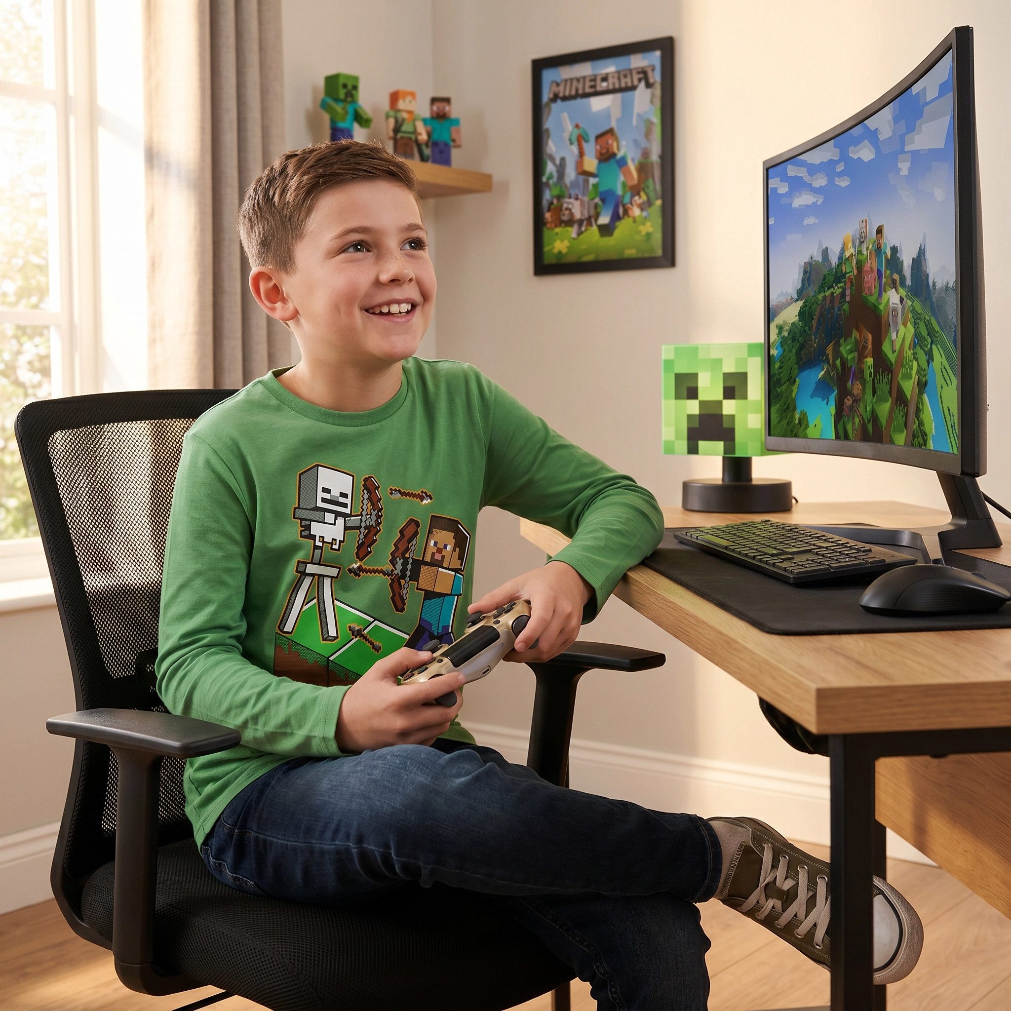 Minecraft Langarmshirt Minecraft Steve Skelett Kinder Jungen Langar Shirt Gr. 116 bis 152 - Baumwolle