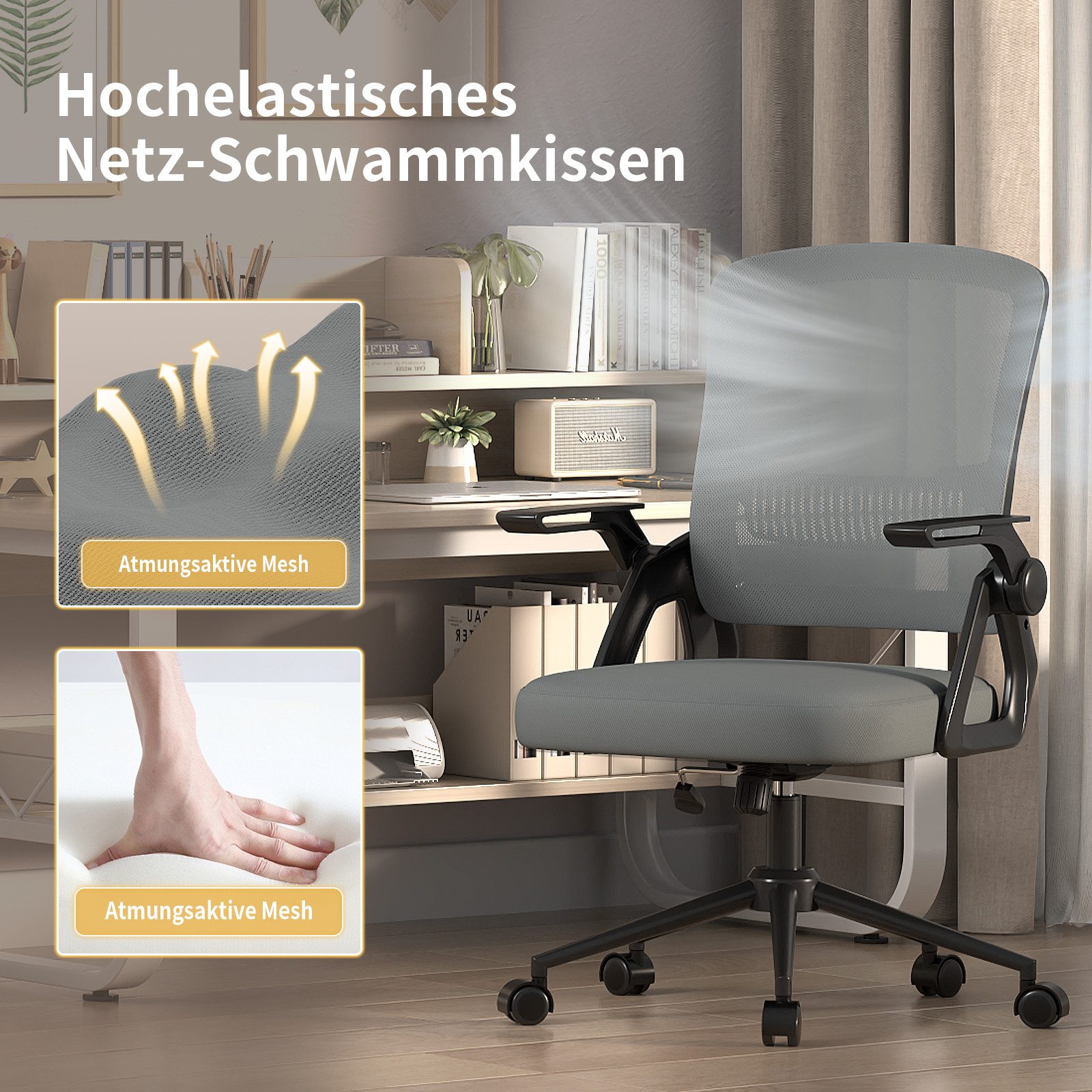 ZAISZE Bürostuhl Ergonomischer Bürostuhl mit Mesh-Rückenlehne und Lendenstütze (Verstellbarer Armlehnen, Atmungsaktiv, Höhenverstellbarer Schreibtischstuhl mit  – Bild 2 von 5