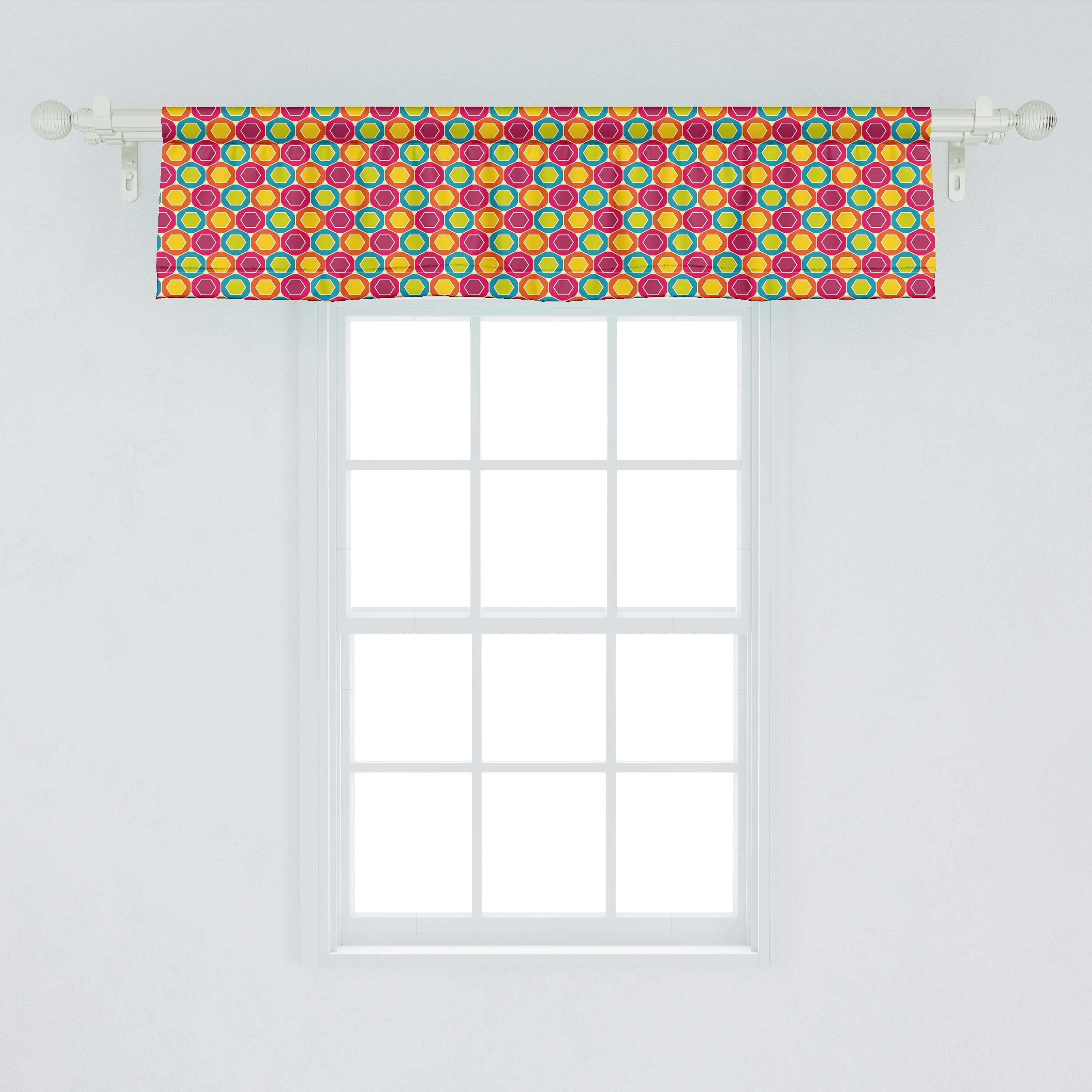 Hexagons mit Küche Stangentasche, Retro Geometric Scheibengardine Volant Abakuhaus, Dekor Schlafzimmer für Microfaser, Abstrakt Vorhang