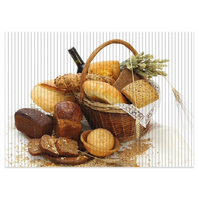 Schaum-Badematte Brot und Brötchen im eleganten Korb - mit Wein und Getreide Wallario Höhe 5.5 mm rutschhemmend geeignet für Fußbodenheizungen PVC-Schaum rechteckig