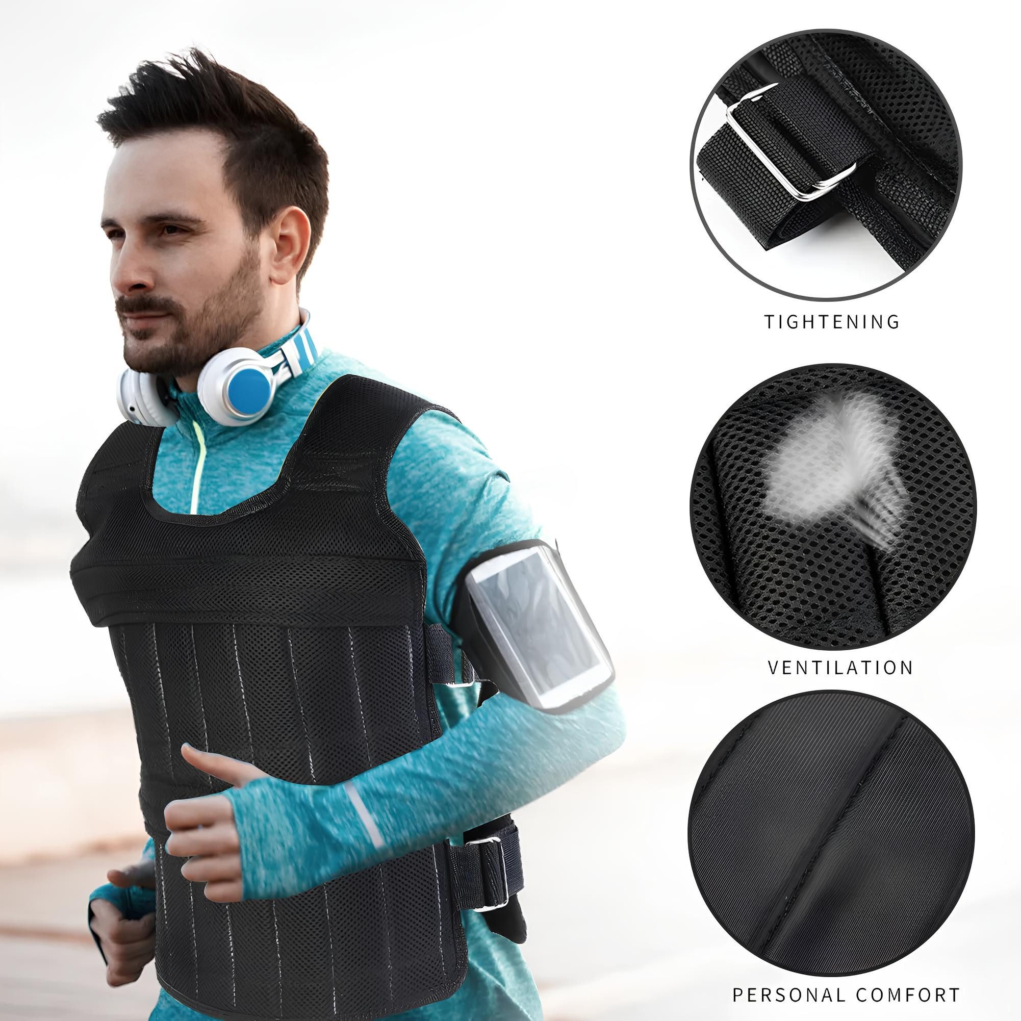 Athlix Gewichtsweste Gewichtsweste 1-50kg für Workout, Krafttraining, Laufen, Fitness, Ohne Gewichte, bis 50kg belastbar, 1680D Oxford-Material