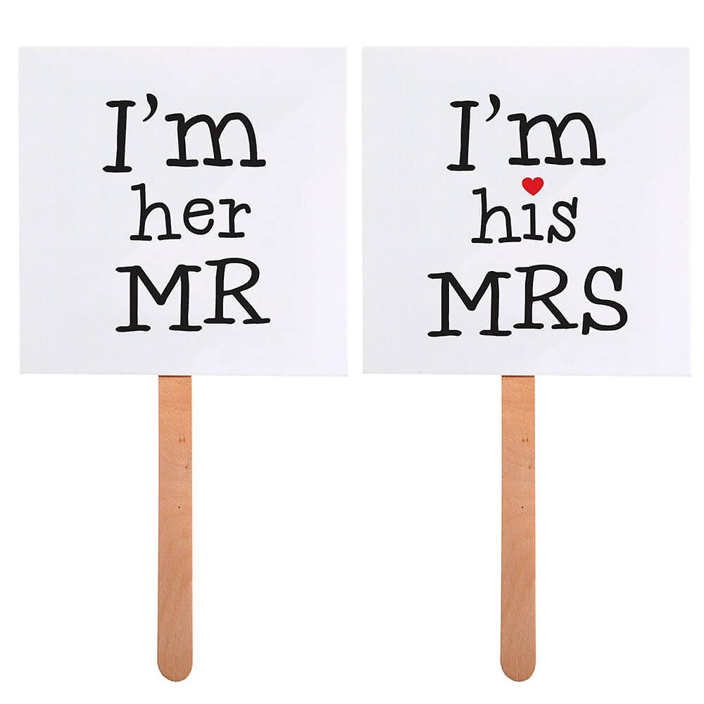partydeco Fotohintergrund Photo-Booth Accessoire Schild I'm her Mr. / I'm his Mrs., Hochzeit