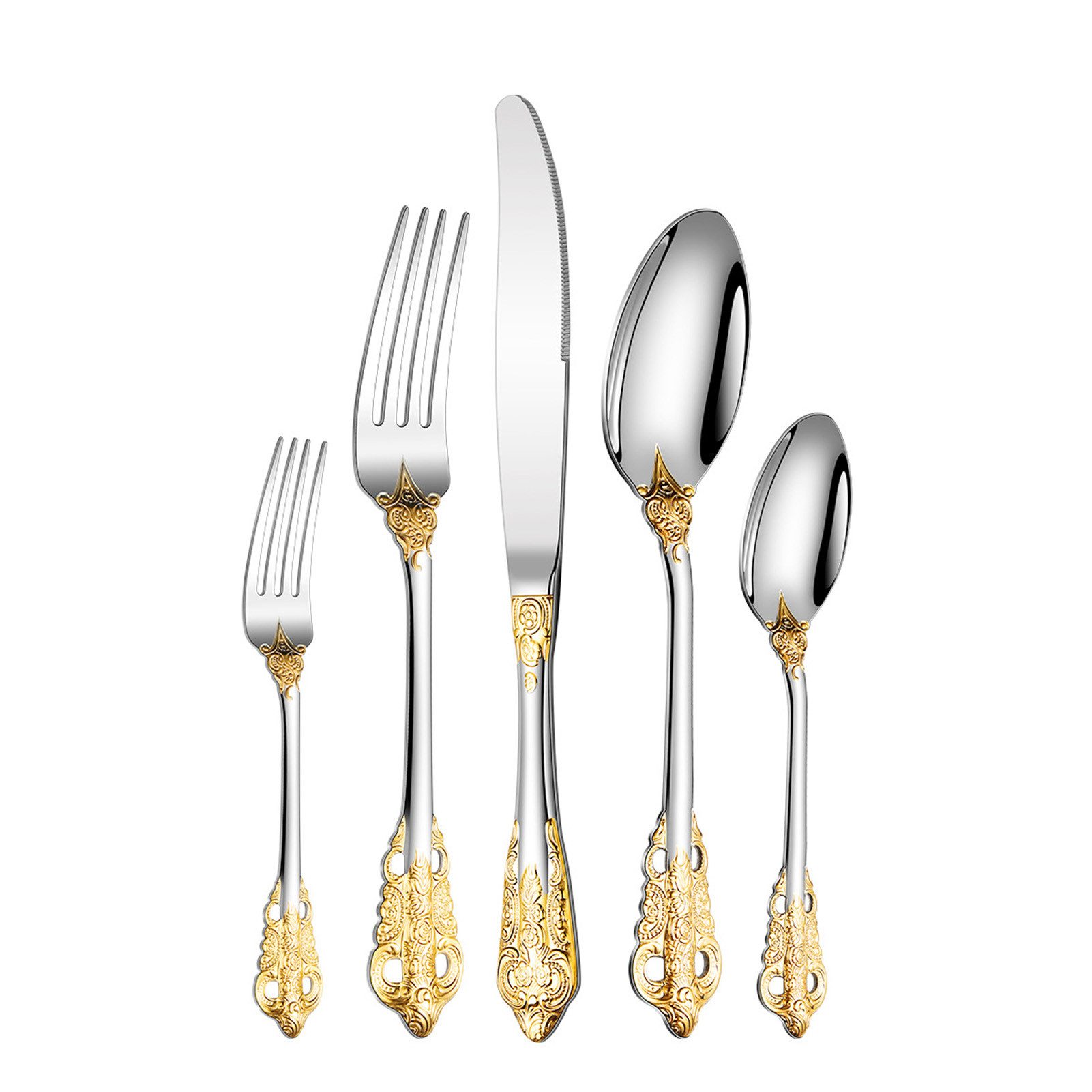 Jumpeak Besteck-Set Besteck,Besteckset,Messerset,Teelöffel,Steakmesser,Kuchengabeln, 6 Personen, Edelstahl, Reisebesteck,Salatbesteck,Kinderbesteck,geschenke für frauen,5-teilig