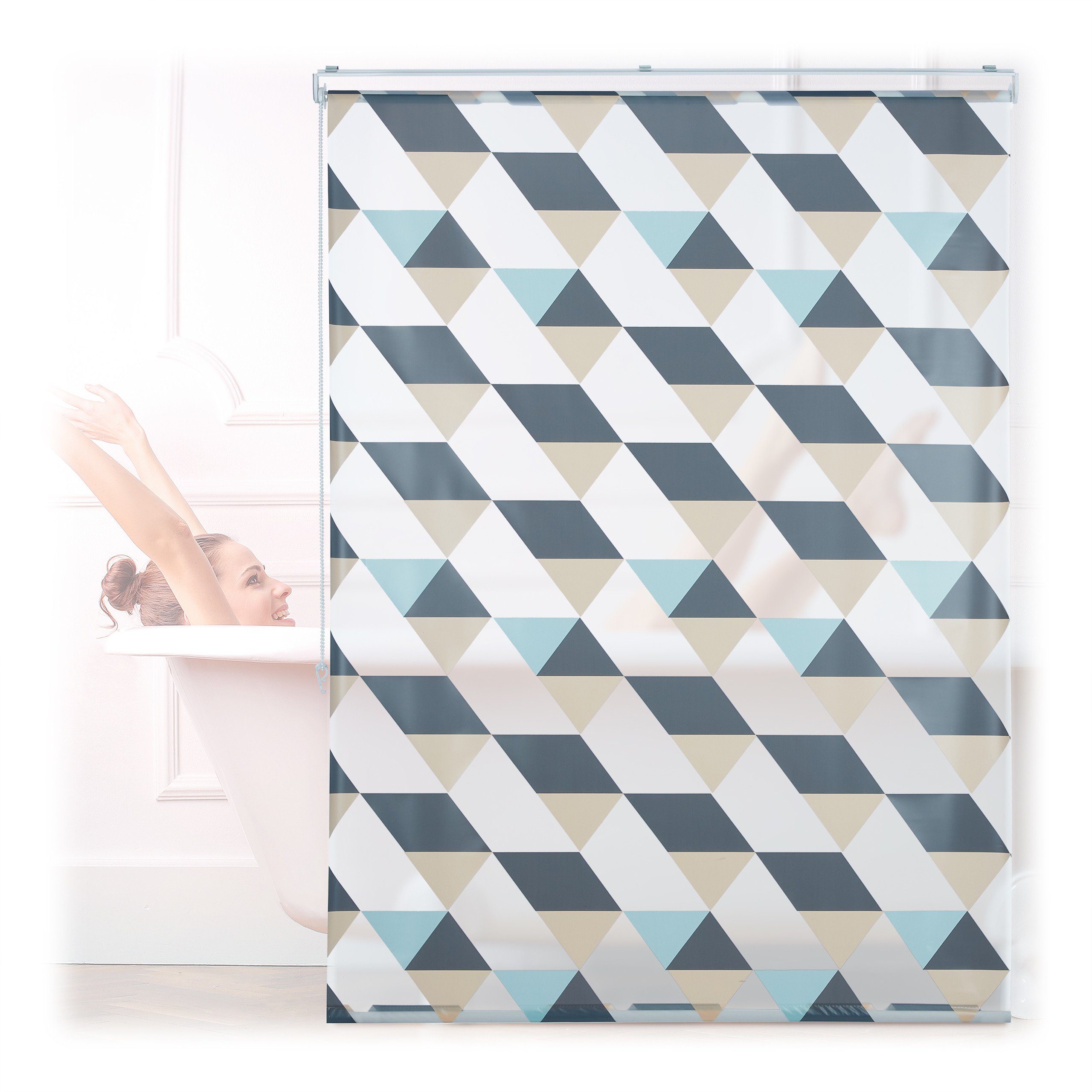 relaxdays Duschrollo mit geometrischem Desig Breite 120 cm, 120x240cm