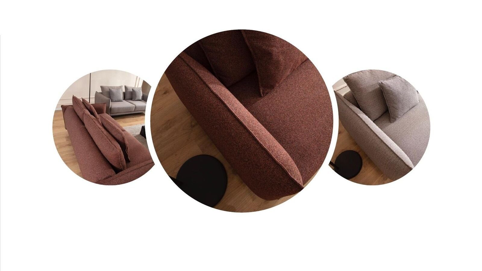JVmoebel in Stoff braun Design, Sessel Europa Sitzer Sofa 1 Luxus Sofas Sofagarnitur Teile, 3+3+1 Made Sofa