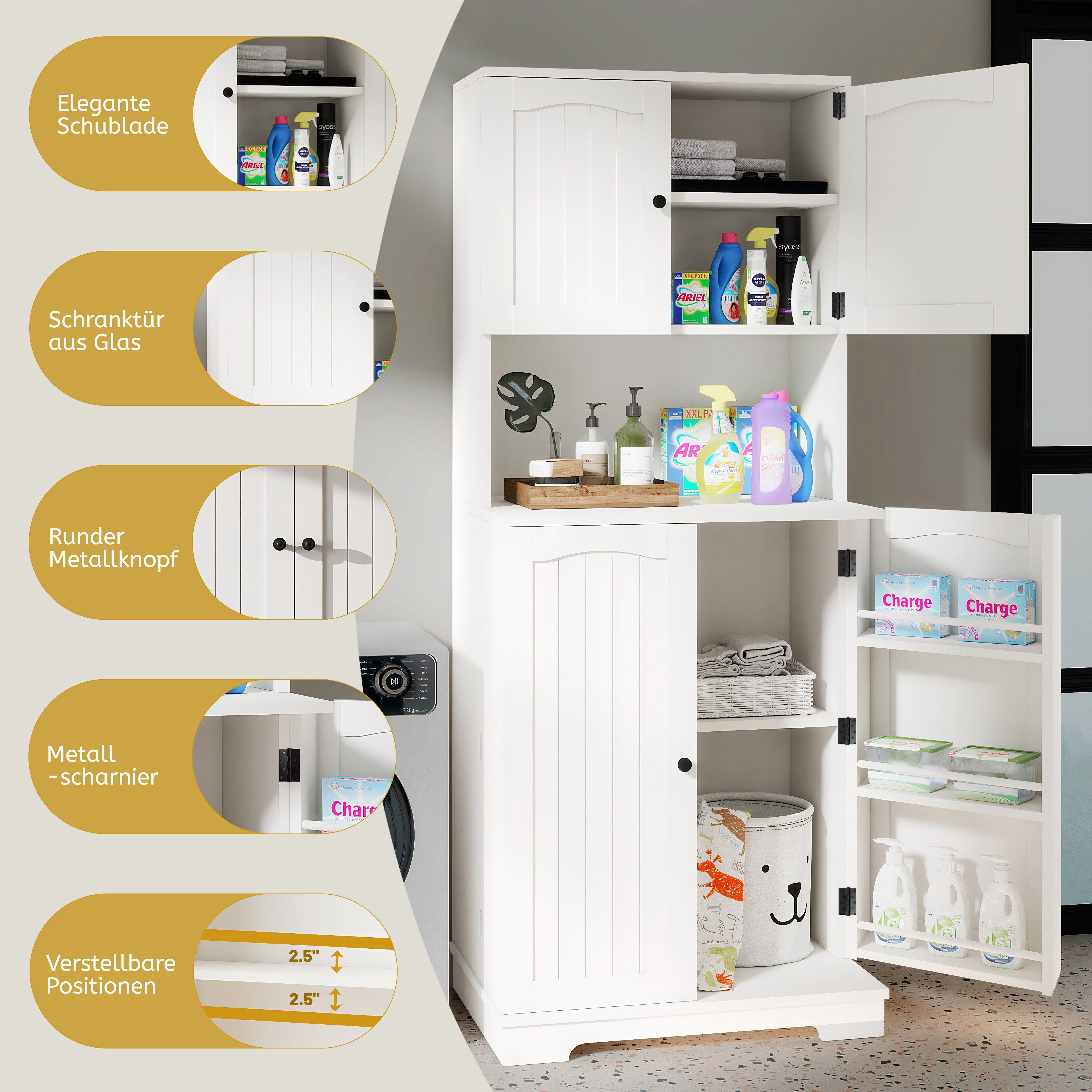 oyajia Sideboard Modernes Küchenschrank, mit 6 Türablagen (Anrichte und Aufbewahrungsschrank mit verstellbaren Regalen)