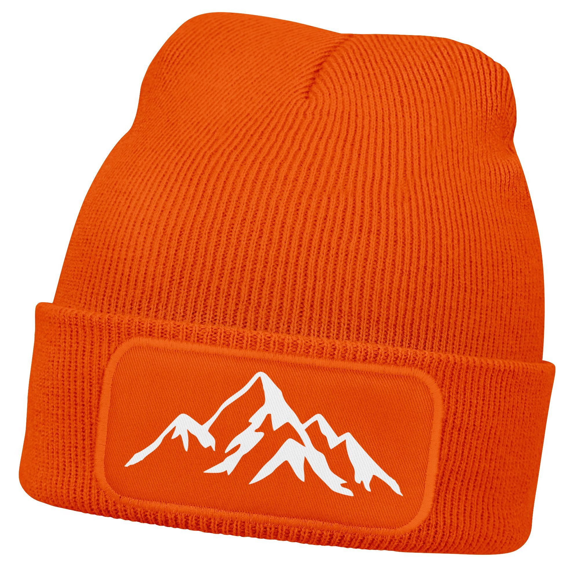 Neverless Strickmütze Herren Beanie Wintermütze mit Patch Berge Natur Outdoor Aufdruck
