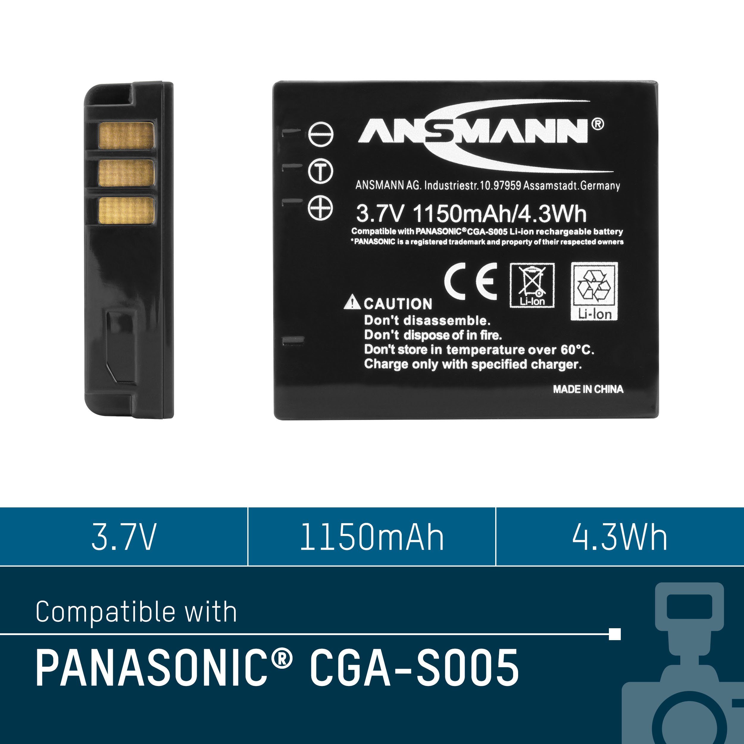ANSMANN AG Li-Ion Akku A-Pan CGA S005 3,7V, 1020 mAh, Leistungsstarke Batterie Akku 1020 mAh (3.7 V)