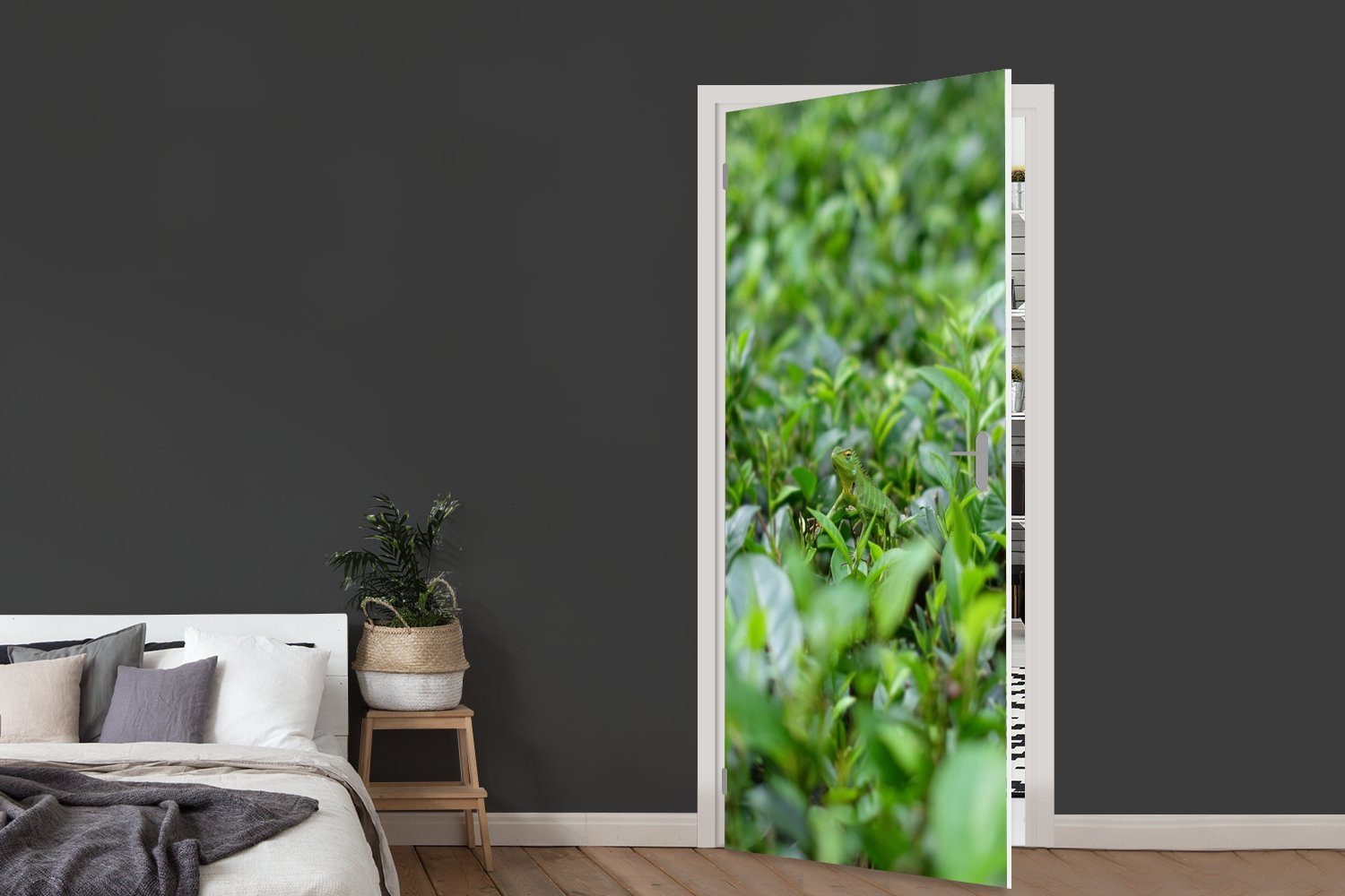 MuchoWow Türtapete Grünpflanzen auf (1 Boden, St), cm Tür, Matt, Türaufkleber, 75x205 tropischem Fototapete bedruckt, für