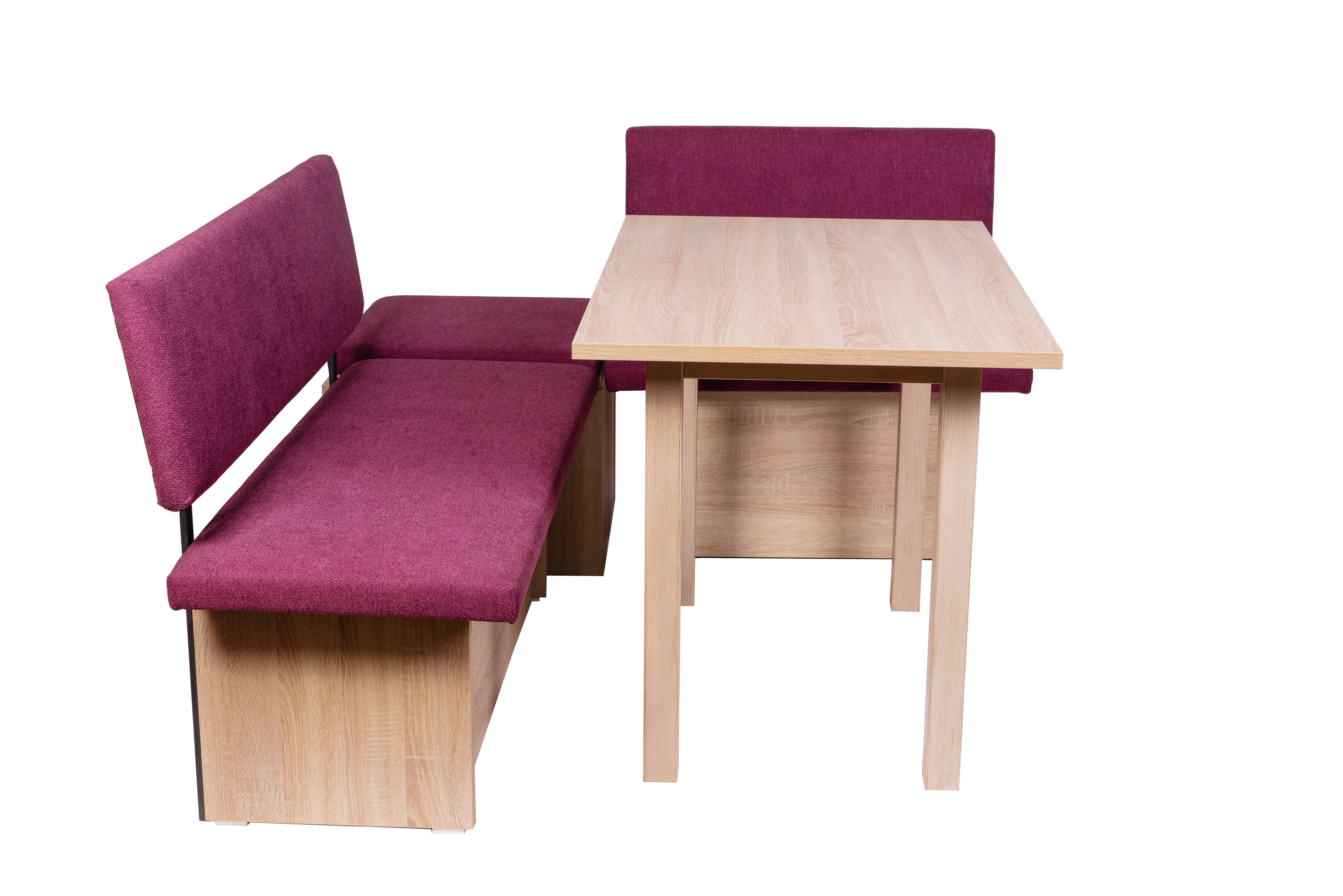 kundler home Eckbankgruppe Sitzbank mit Truhe, Eckbank, L142 R182cm tauschbar, Tisch Set 4-tlg., bestehend aus 2 Sitzbänken mit Truhe und Lehne, Eckteil, Esstisch