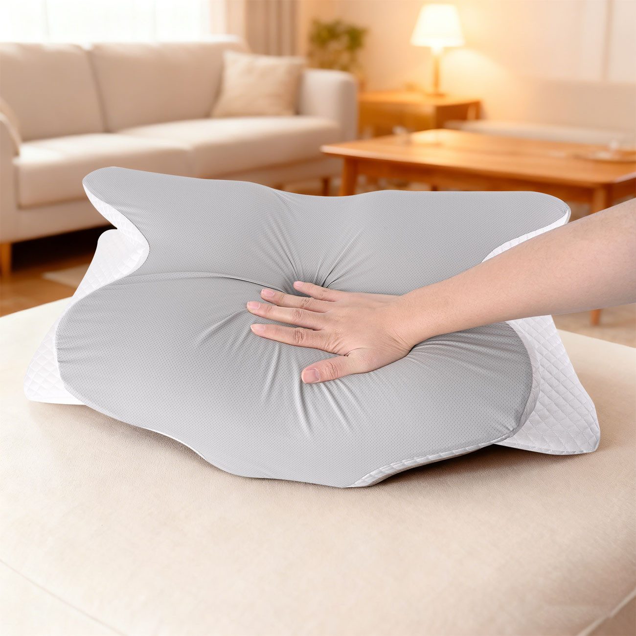 shop'n smile ideoon Nackenstützkissen Ergonomisches Memory-Foam Kopfkissen Nackenkissen waschbarer Bezug, Kopf-Kissen für Seiten-, Rücken- und Bauchschläfer/60 × 39 × 13cm