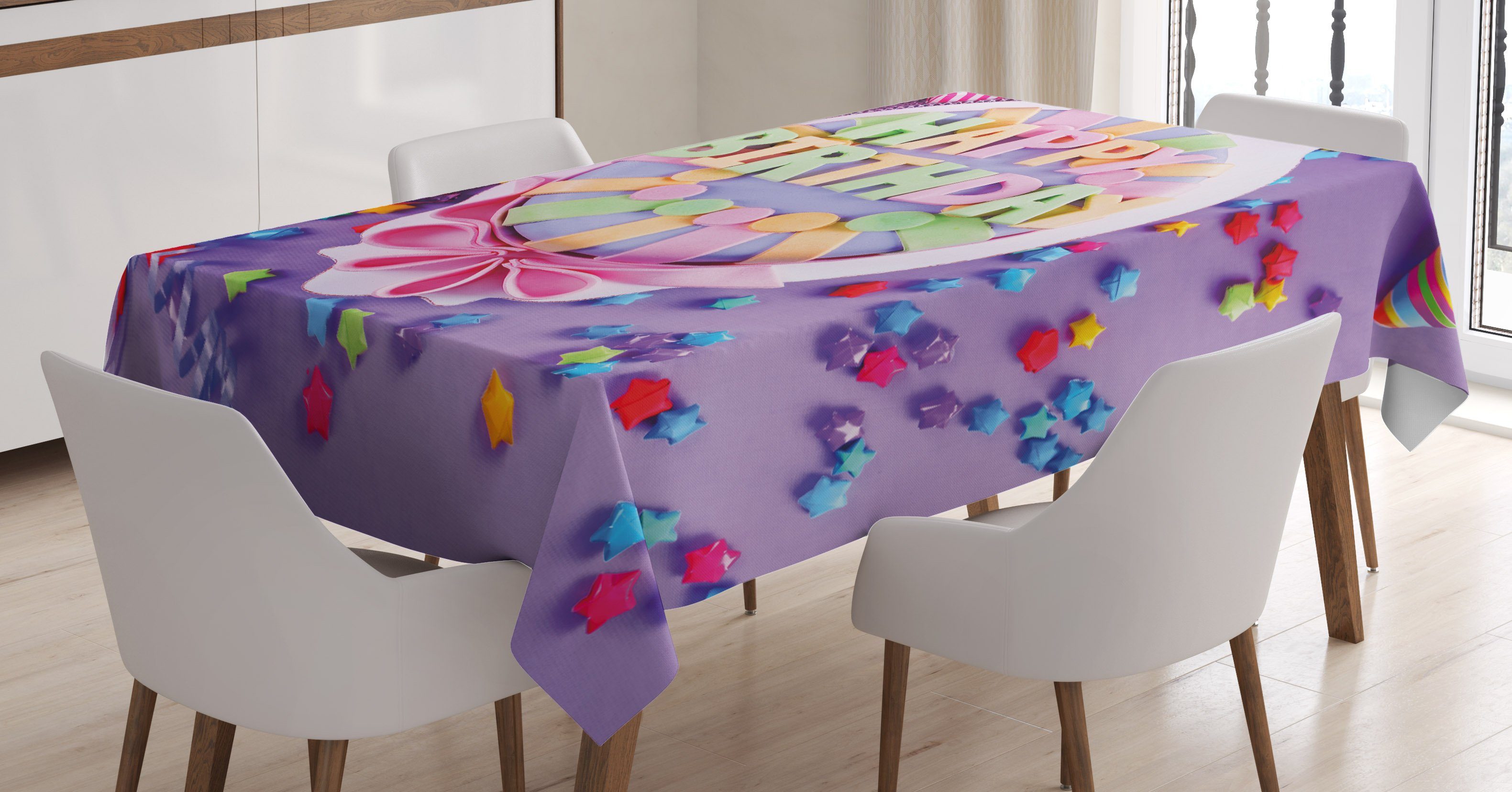 Abakuhaus Tischdecke Farbfest Waschbar Für den Außen Bereich geeignet Klare Farben, Lila Geburtstagstorte Geschenke
