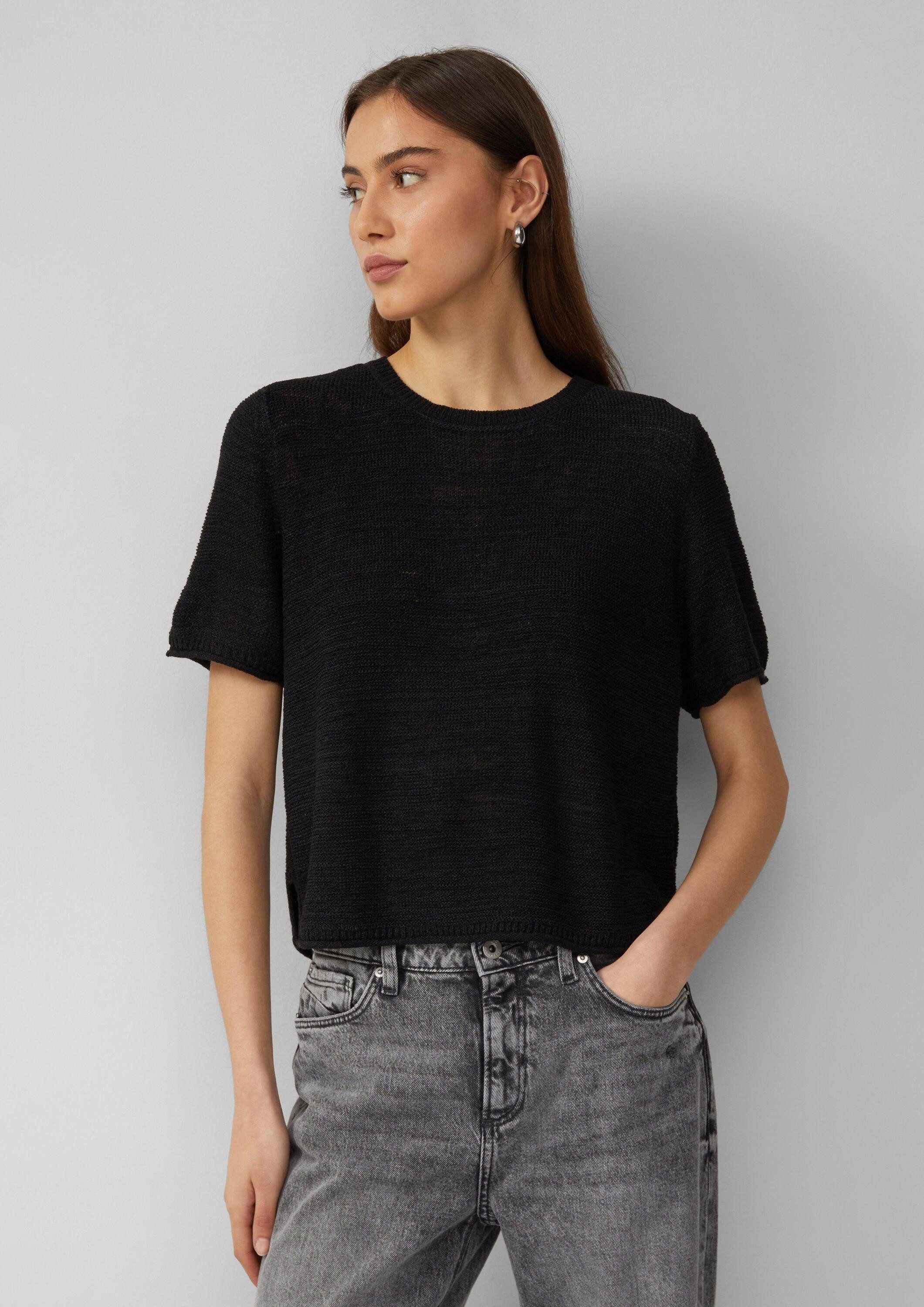 QS Kurzarmpullover Strickpullover Kurzarmpullover aus Bändchengarn günstig online kaufen