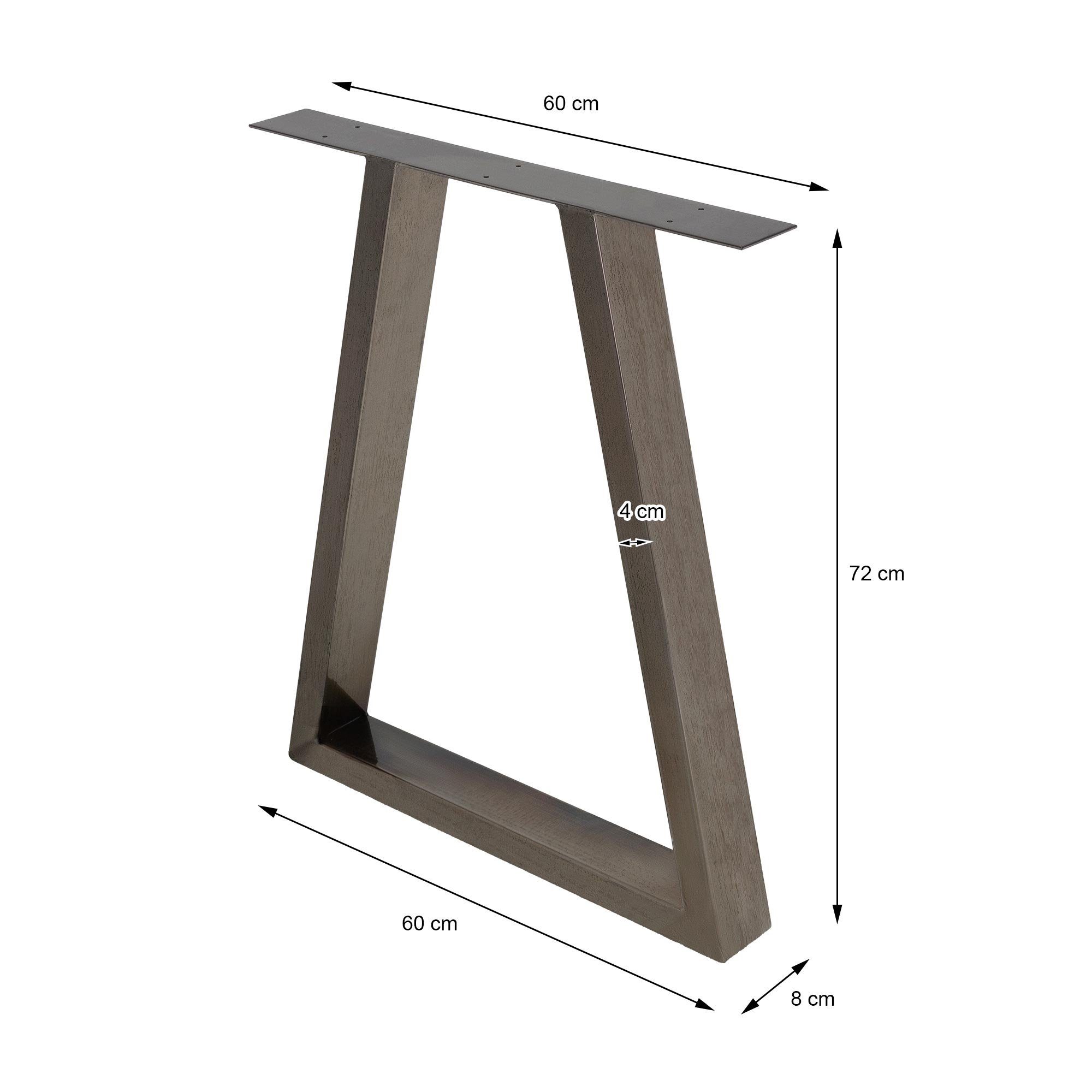 ECD Germany Tischkufen 60x72cm Tischbein Set Industriedesign Design Stahl Tischuntergestell 2er Möbelfüße, Tischgestell Trapez