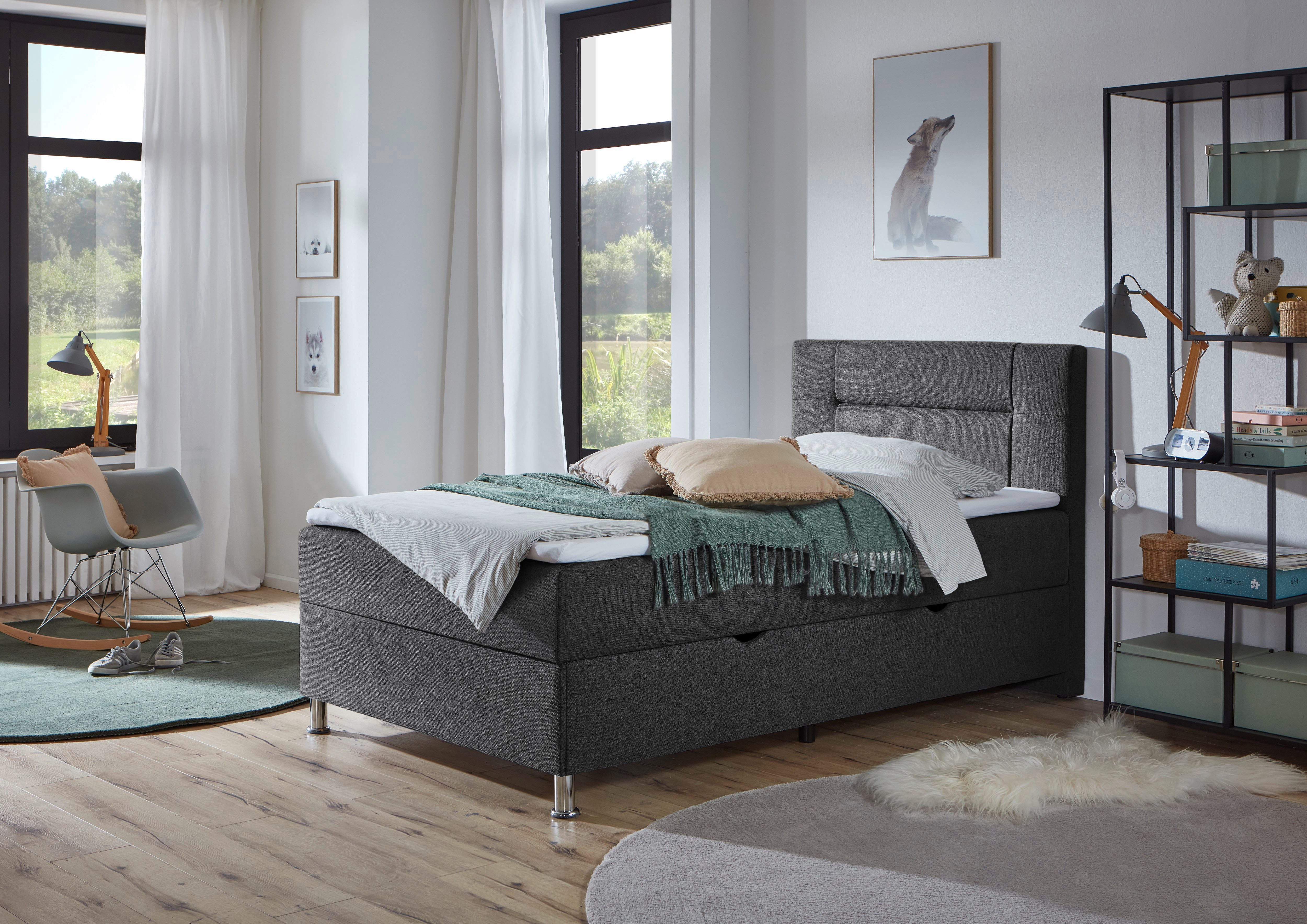 Home affaire Boxbett ESCALON, Polsterbett mit Bettkasten, inkl. Taschenfederkernmatratze H3, mit Anti-Slip-Topper, Strukturstoff-Bezug, Liegefläche 120x200 cm