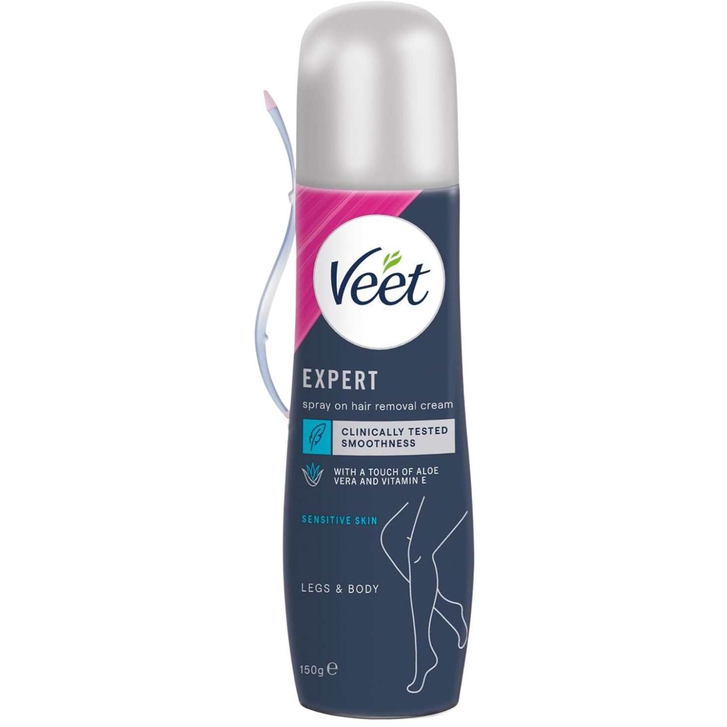 Veet Enthaarungscreme Veet Expert Haarentfernungsspray für empfindliche Haut 150 ml, Enthaarungsspray 150 ml mit Spatel, Mit Aloe Vera und Vitamin E für empfindliche Haut