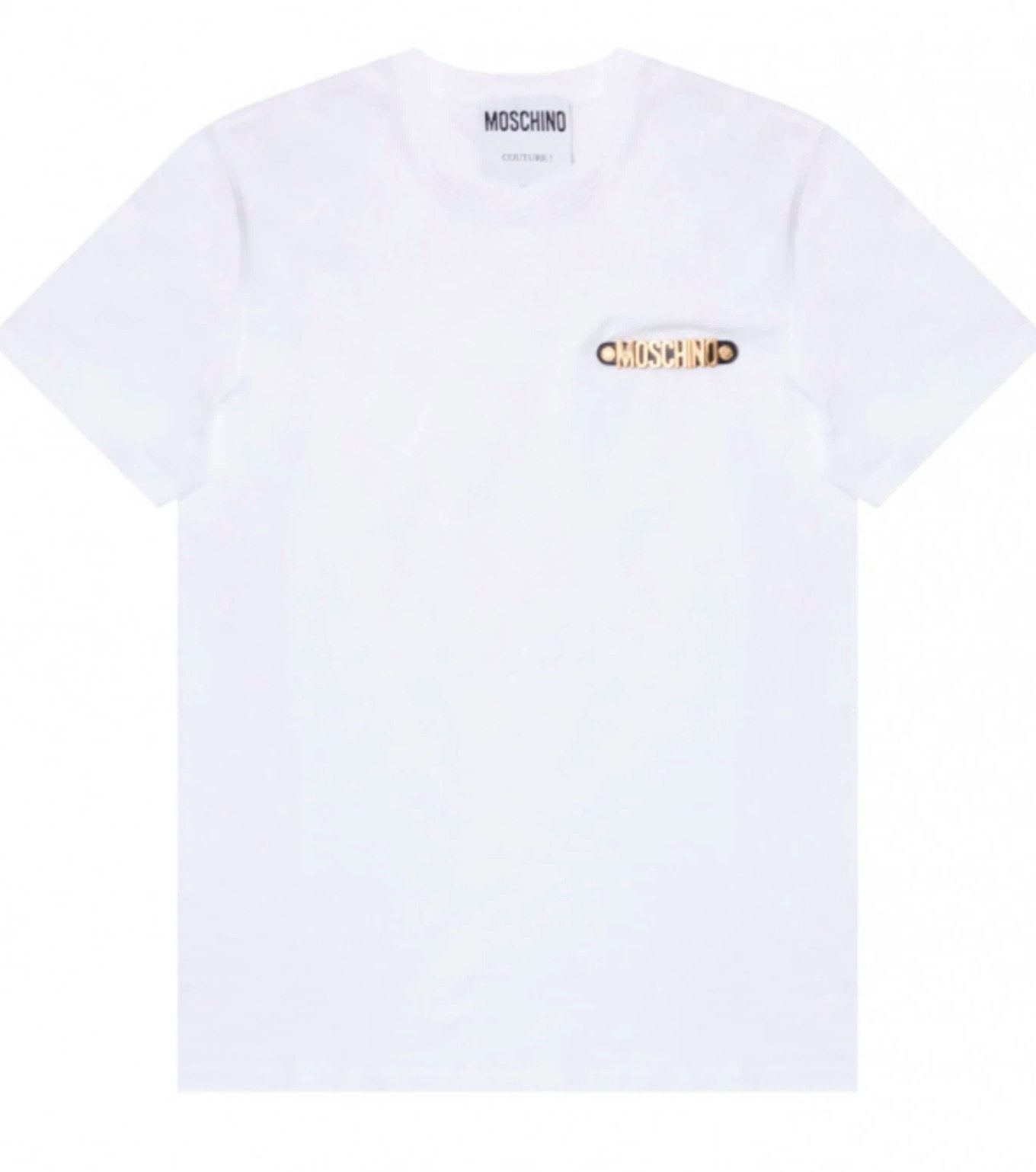 Moschino T-Shirt COUTURE Damen Metal Gold Logo Regular Fit Goldene Metall-Logo-Applikation auf der Brust