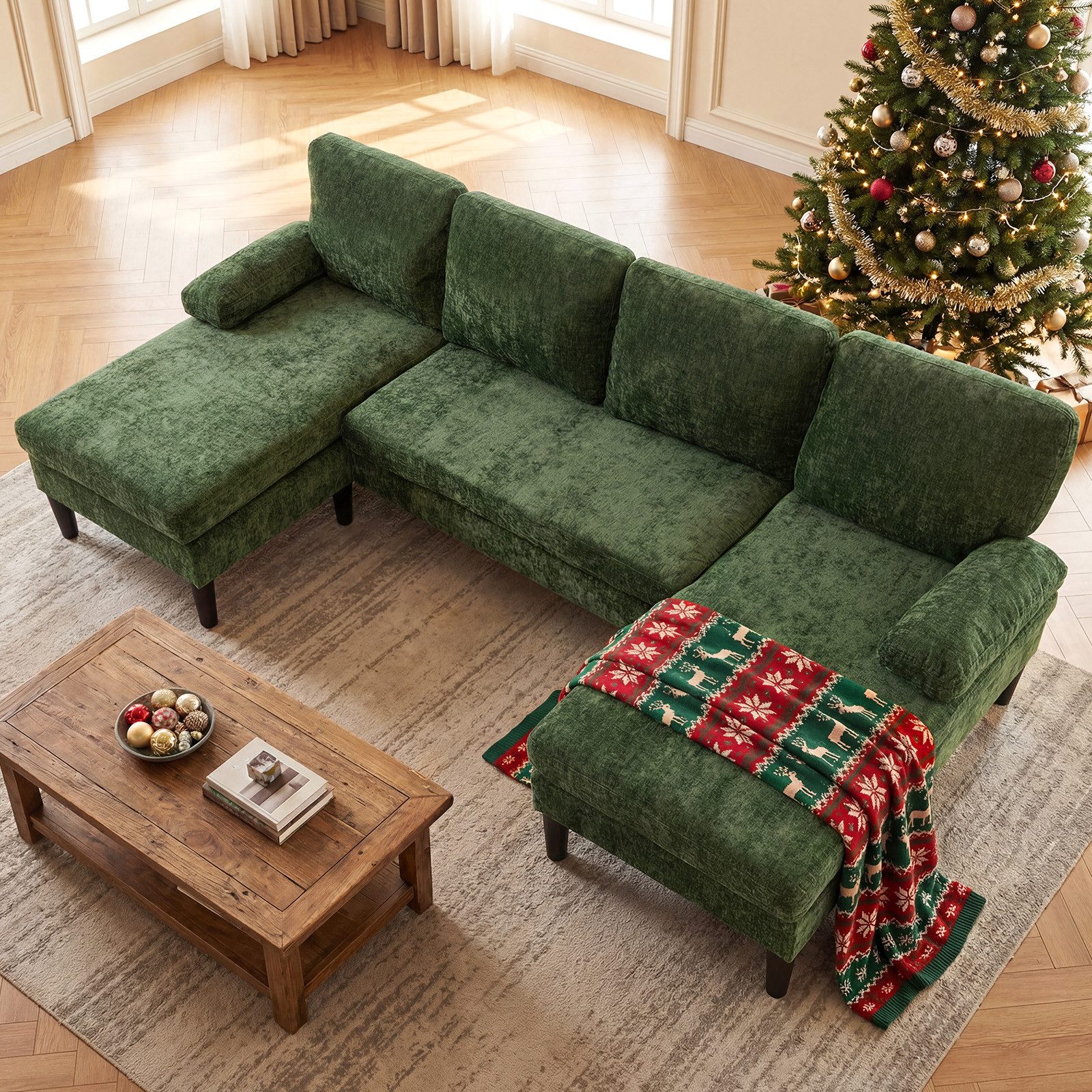 COSTWAY Ecksofa, mit Schlaffunktion U-Form Couch Schlafsofa