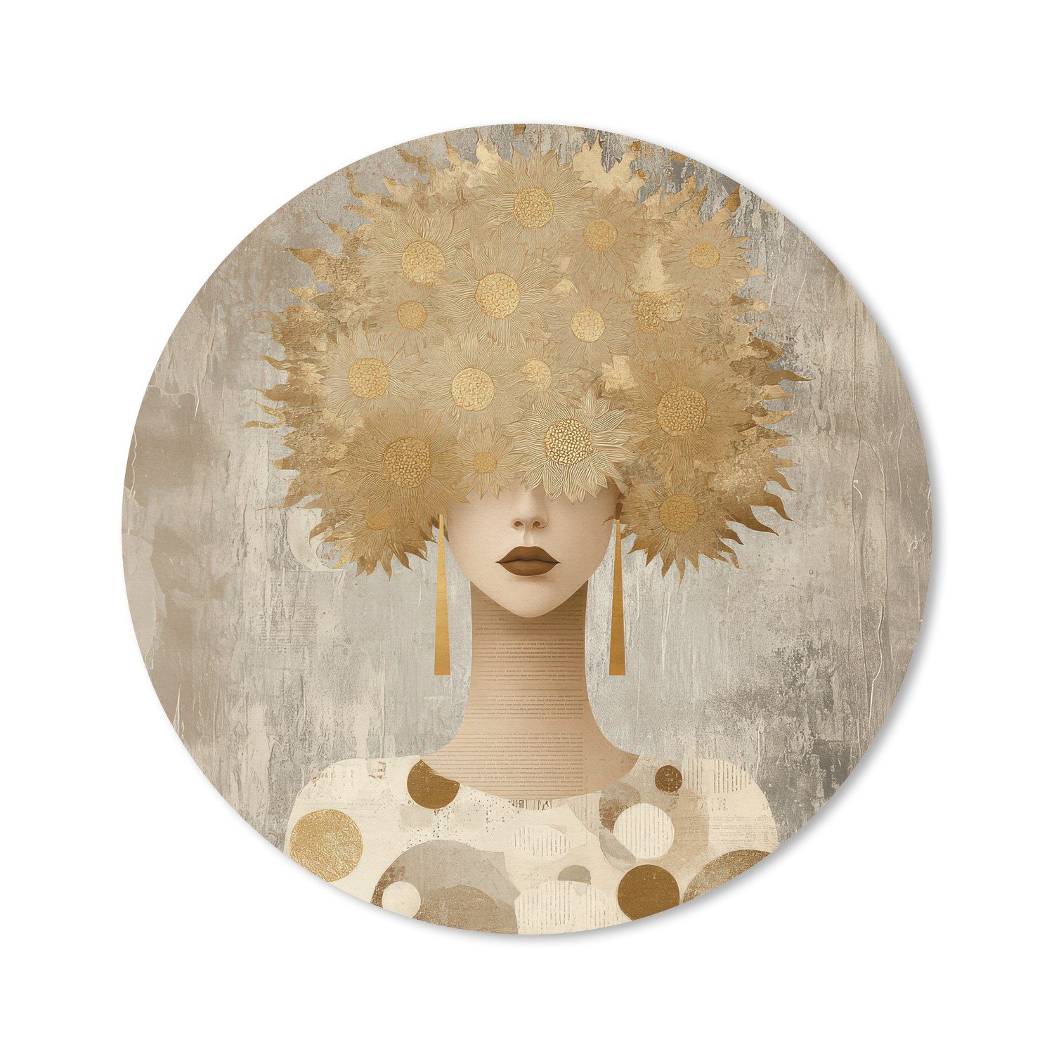 MuchoWow Mauspad Gold - Porträt - Frau (1-St), Gaming, Rutschfester Unterseite, Mausunterlage, Rund 50x50 cm
