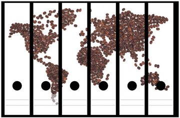 Wallario Etiketten Weltkarte mit Schriftzug aus Kaffeebohnen, Ordnerrücken-Sticker in verschiedenen Ausführungen