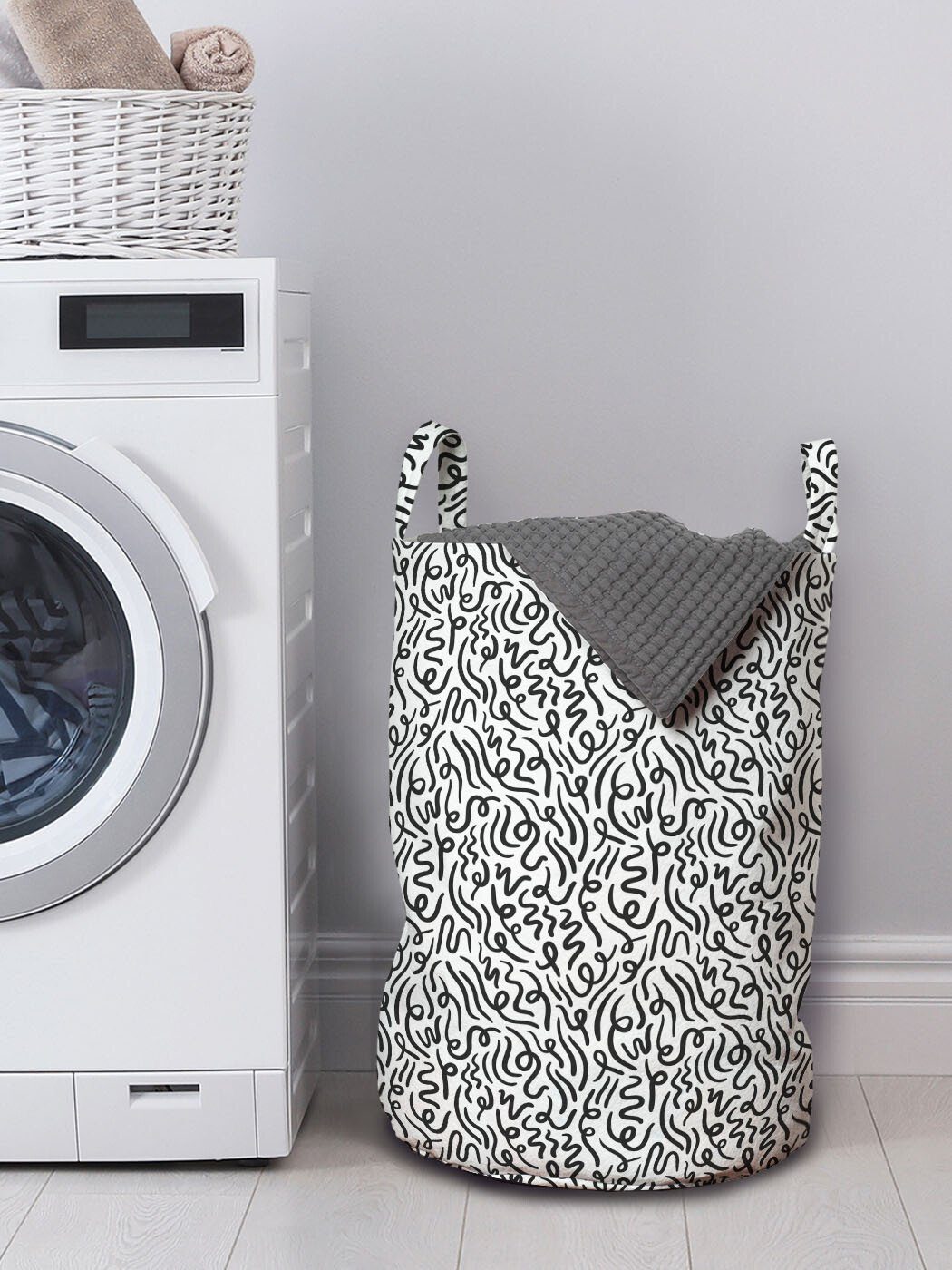 Wäschesäckchen Waschsalons, für mit Monotone Abakuhaus Abstrakte Kunst Griffen Wäschekorb Kordelzugverschluss Papierstreifen