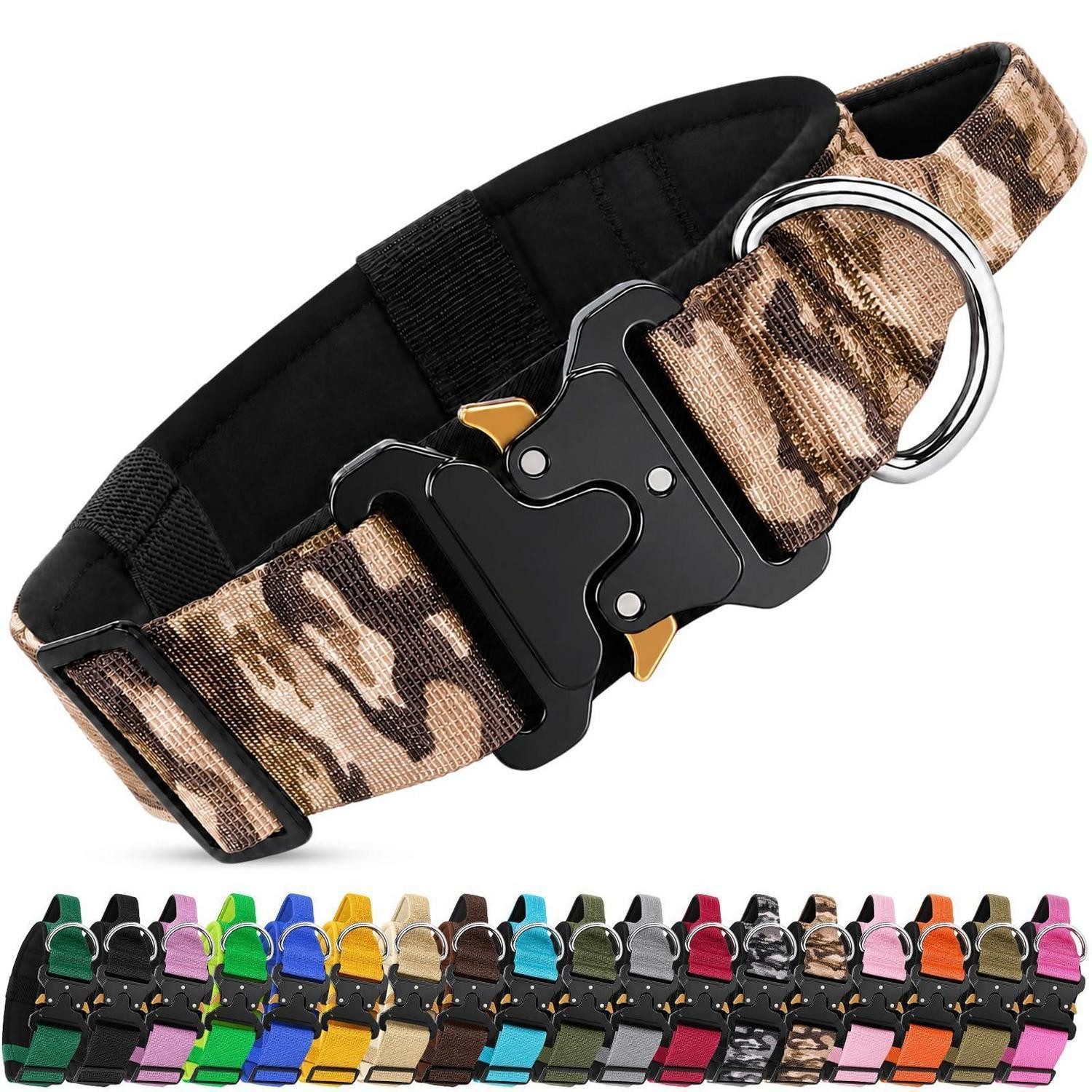 LuxusKollektion Hunde-Halsband Hundehalsband breit gepolstert m. Griff Khaki, Textil