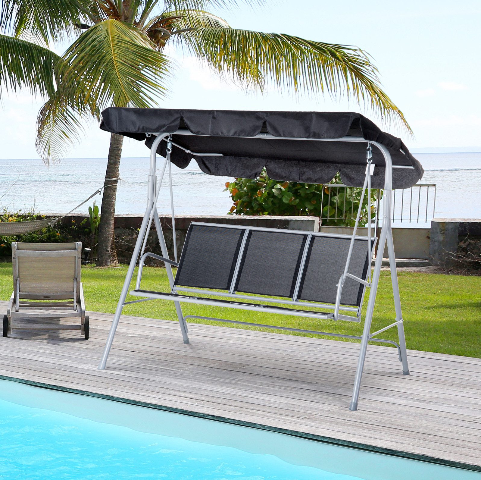 Hollywoodschaukel 3-Sitzer 171x108x154 cm Grau Silber Metallrahmen Stabile Schaukelbank