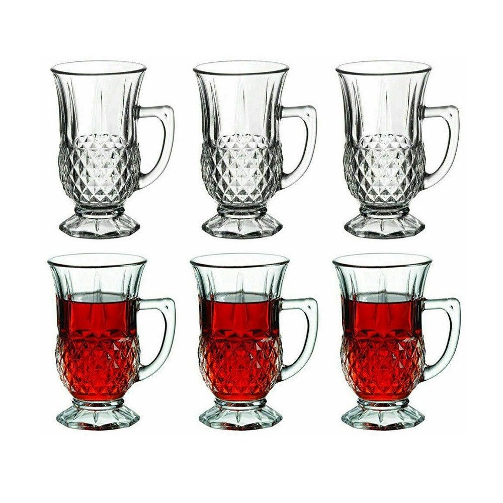 Pasabahce Cappuccinotasse Pasabahce Istanbul Teeglas mit Henkel 6er Set, Glas