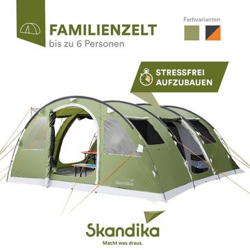 Skandika Tunnelzelt Gotland 6 Sleeper Protect (grün), Familienzelt mit eingenähtem Zeltboden, 5000 mm Wassersäule