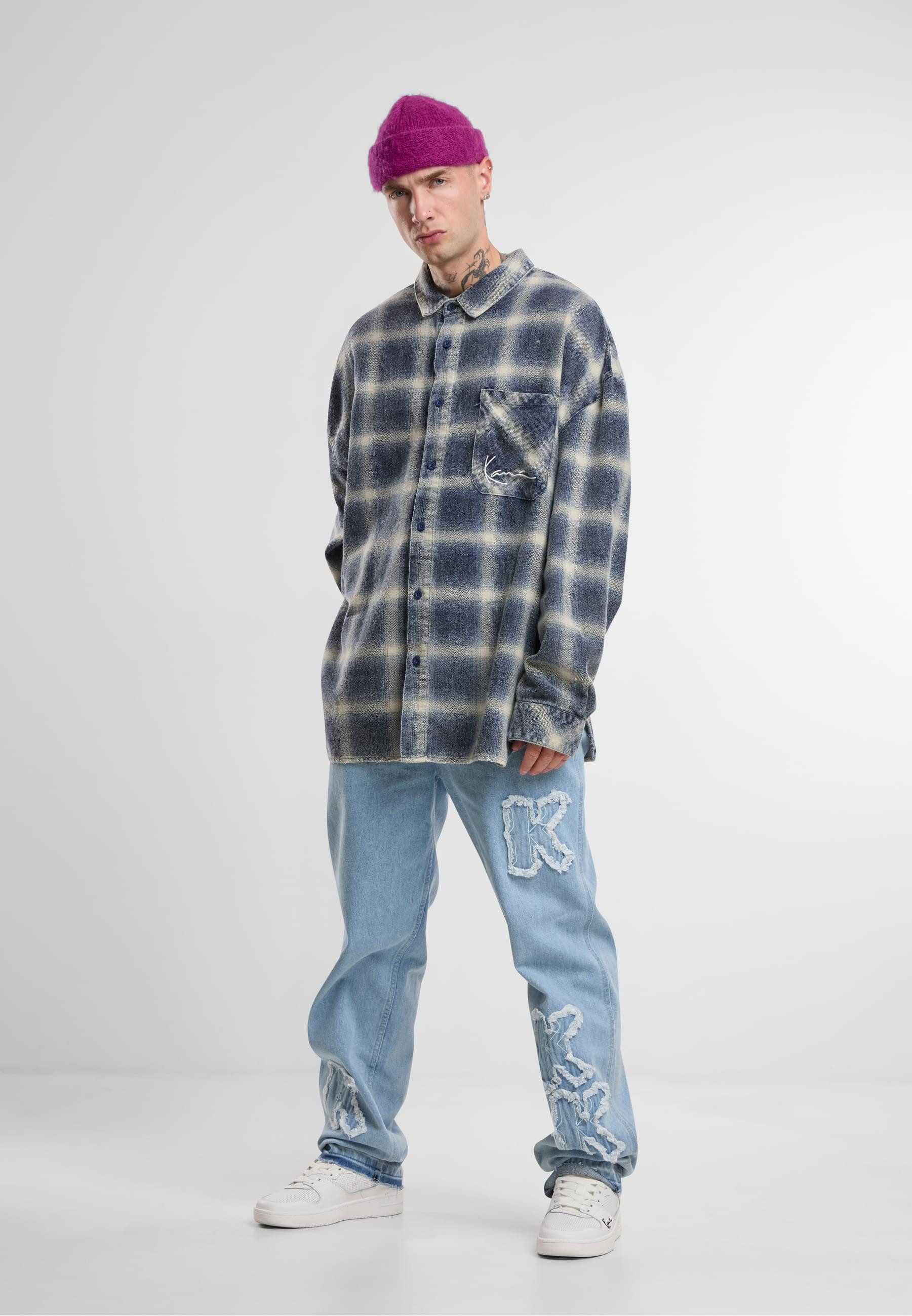Karl Kani Langarmhemd Karl Kani Karl Kani Small Signature Distressed Check Overshirt (1-tlg)