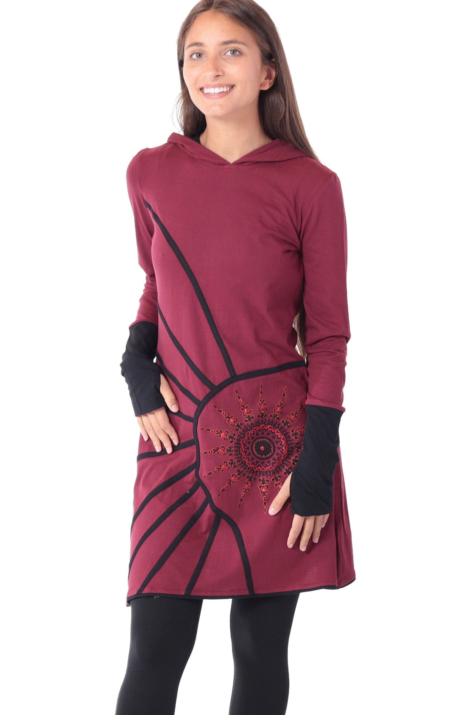 PUREWONDER Sweatkleid Langärmliges Kapuzenkleid aus Jersey Ganzjahreskleid Rot