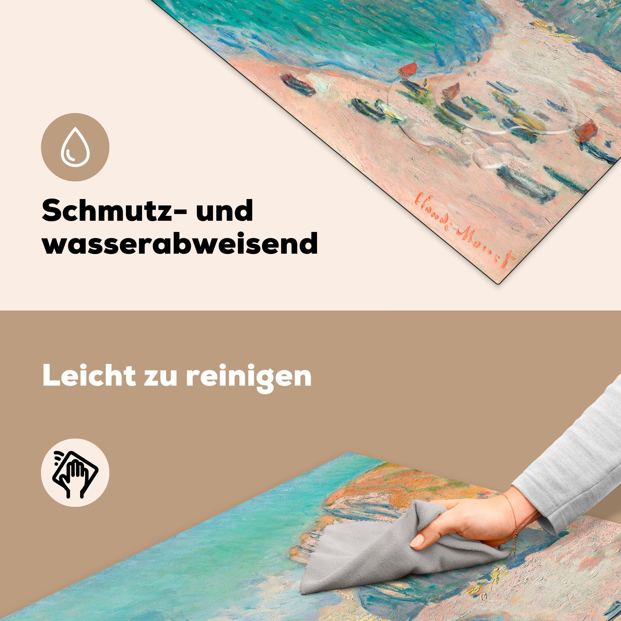 MuchoWow Herdblende-/Abdeckplatte Der Strand tlg), Ceranfeldabdeckung, die von 78x78 Monet, Claude küche und Arbeitsplatte - Gemälde (1 Falaise d'Amont Vinyl, für cm