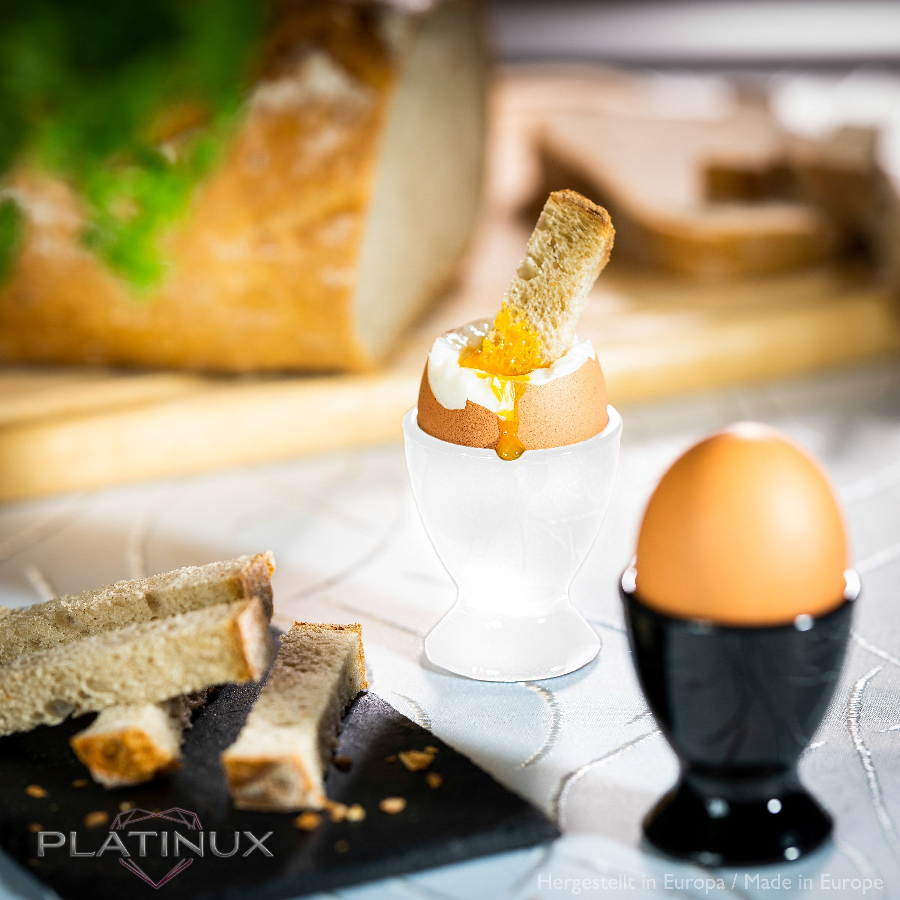 PLATINUX Eierbecher Schwarze Brunch & Eierständer Stück), Egg-Cup (6 Likörgläser Eierbecher, Eierhalter Weiße Frühstück