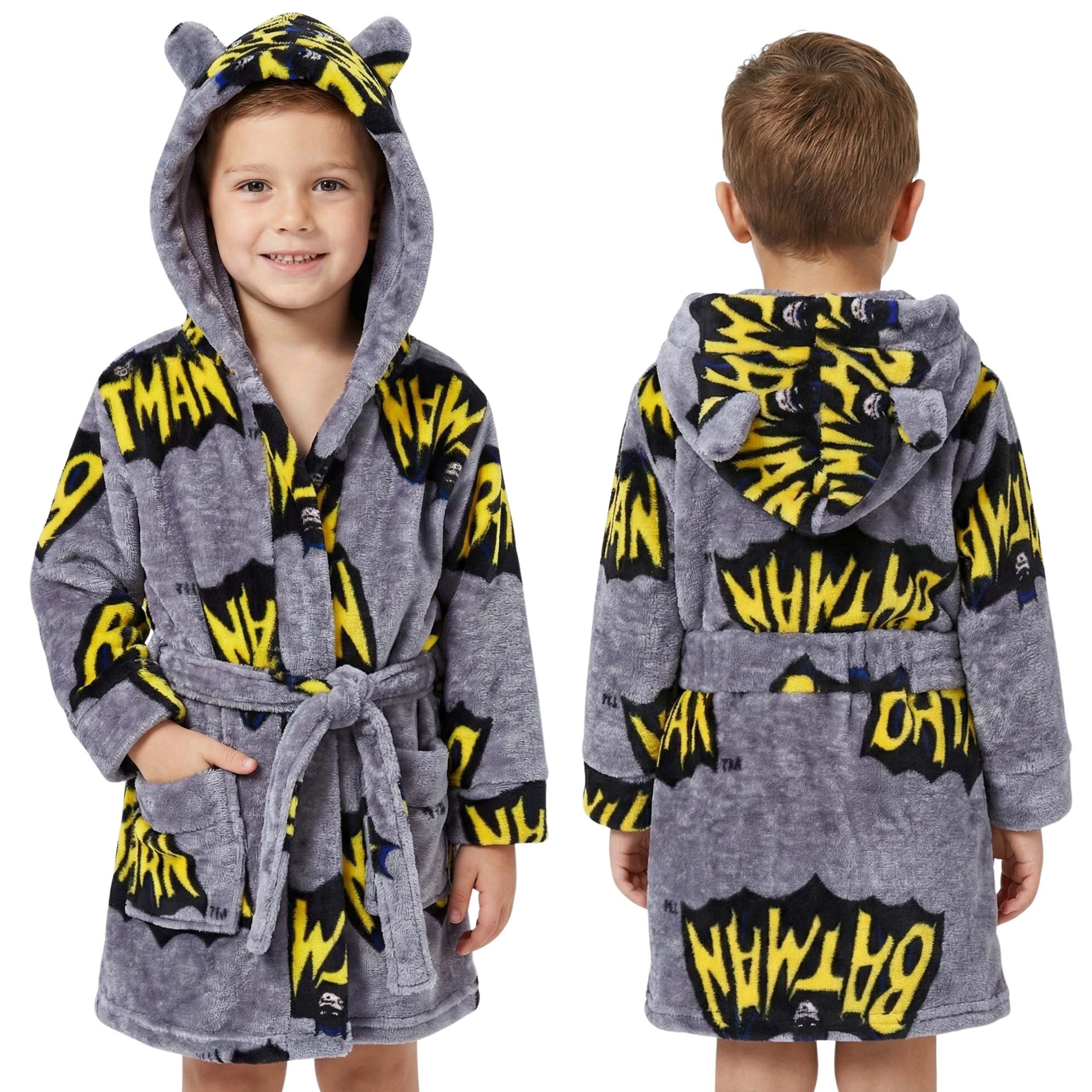 Sarcia.eu Kinderbademantel Batman Jungen-Bademantel grau, weich, mit Kapuze und Gürtel