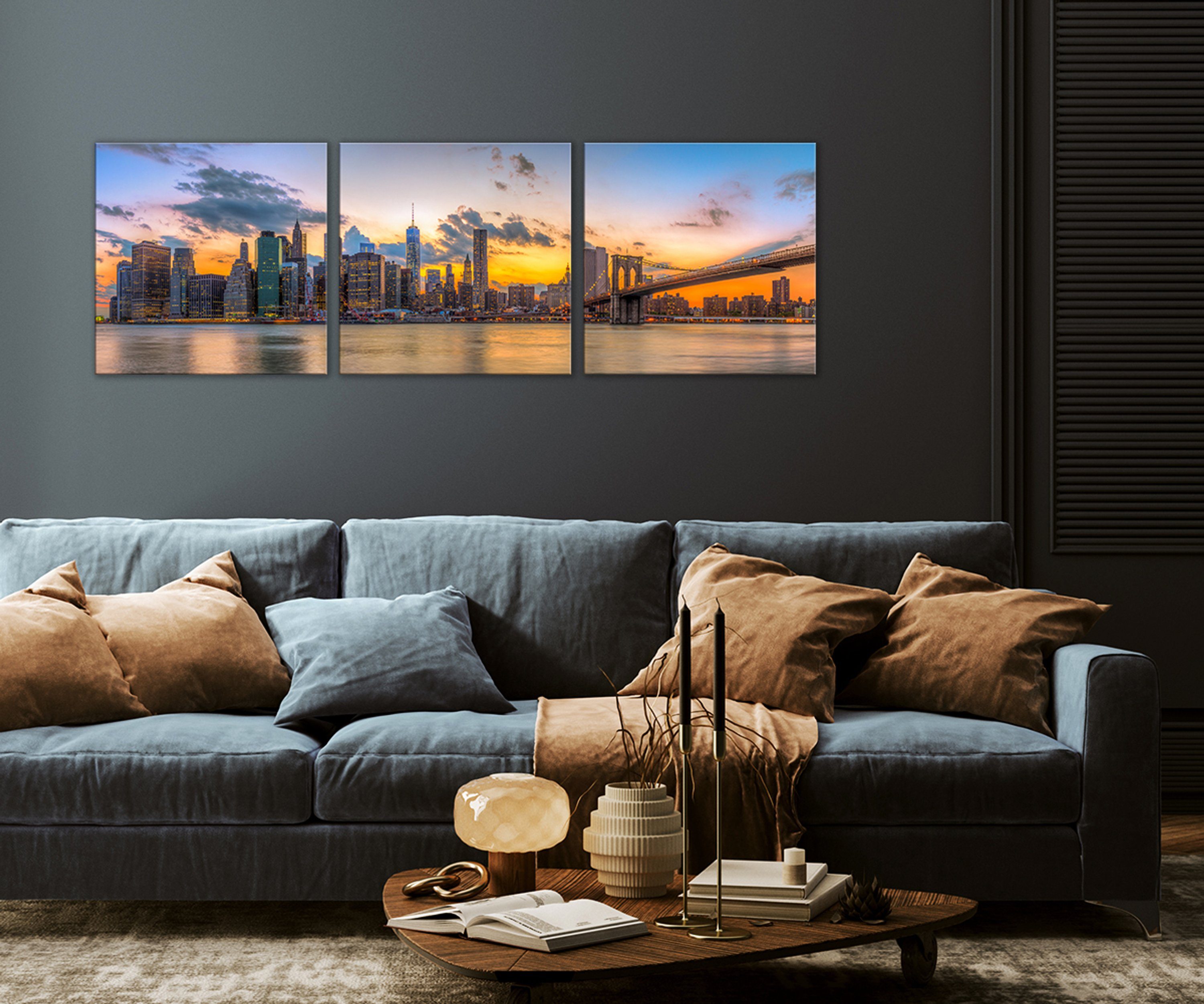artissimo Glasbild Bild Glas 3-Teiler York Skyline aus mehrteiliges New Glasbild 150x50cm