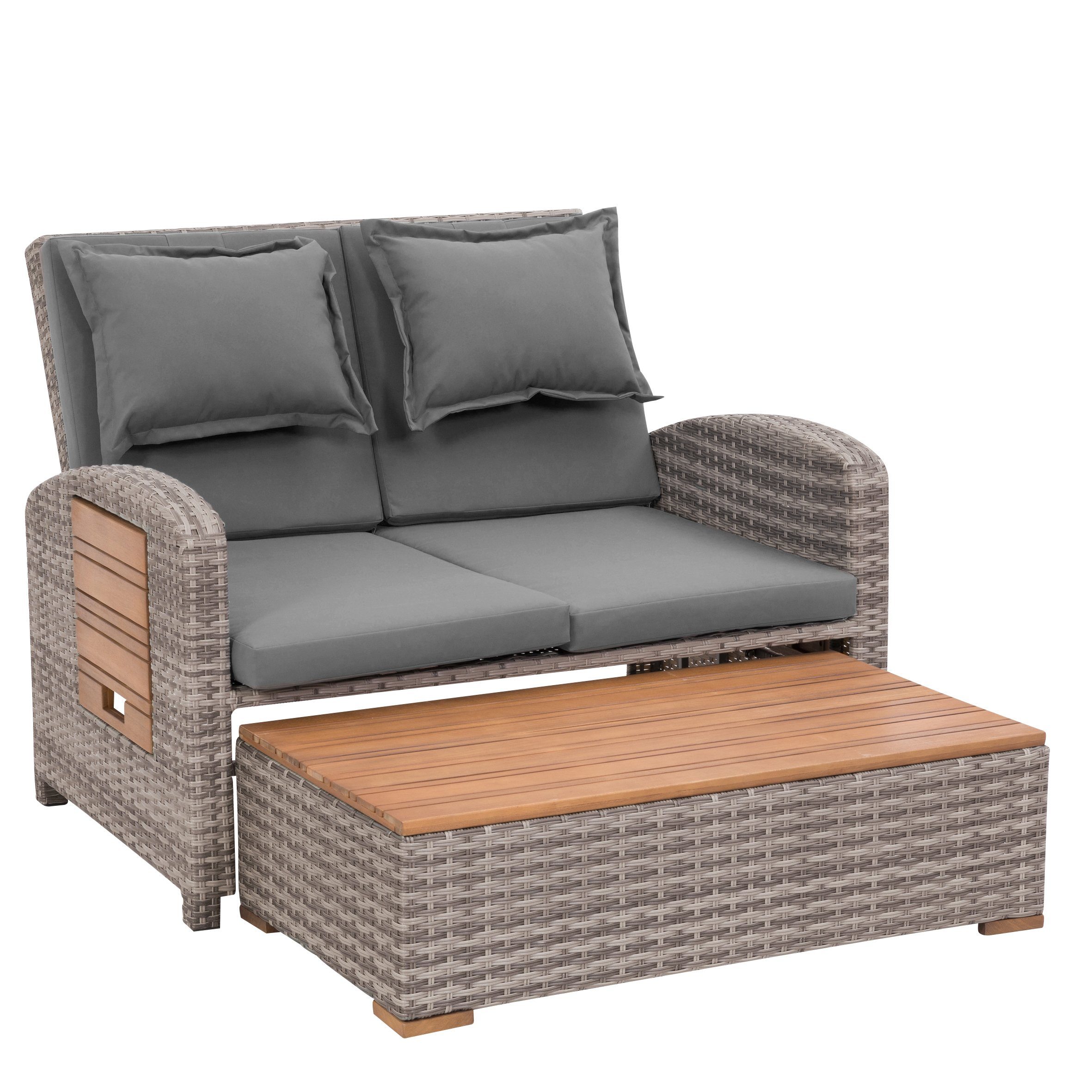 Greemotion Loungeset Gartensofa mit Liegefunktion [Bahia Tobago] 2-Sitzer Rattan wetterfest