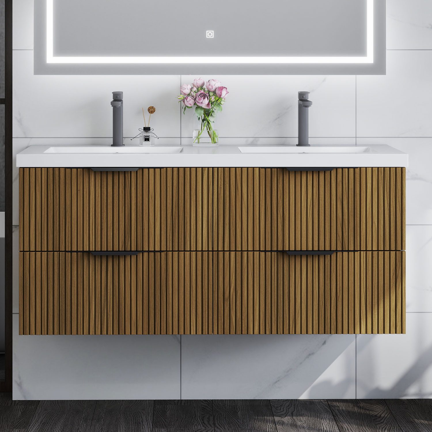 duschspa Waschtisch Waschbecken mit Unterschrank Badmöbel Set Hängeschrank, mit Griffe, 50/60/80/100/120 cm