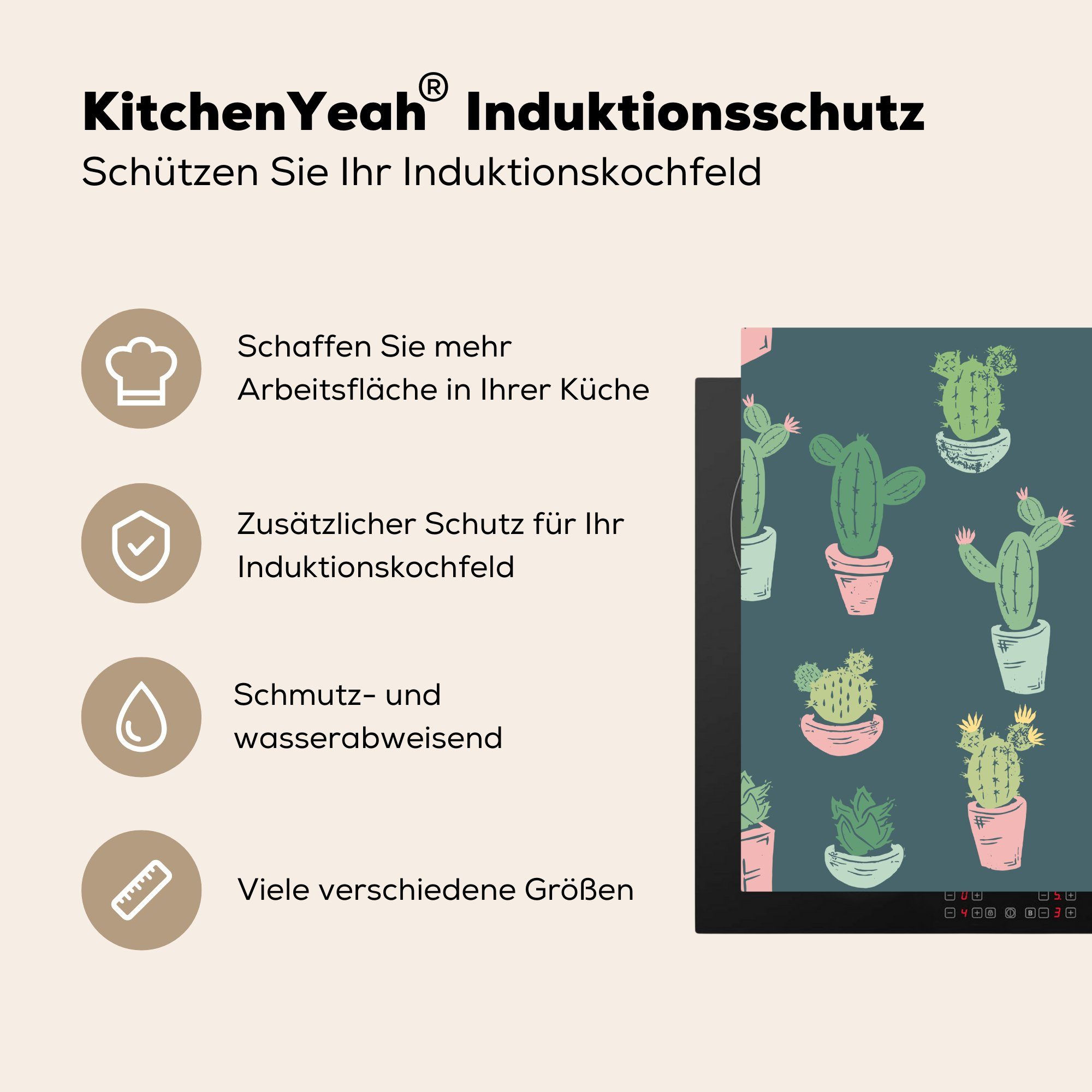 küche MuchoWow Vinyl, Blau, cm, Arbeitsplatte 78x78 tlg), (1 Kaktus - Ceranfeldabdeckung, Herdblende-/Abdeckplatte - Sommer für