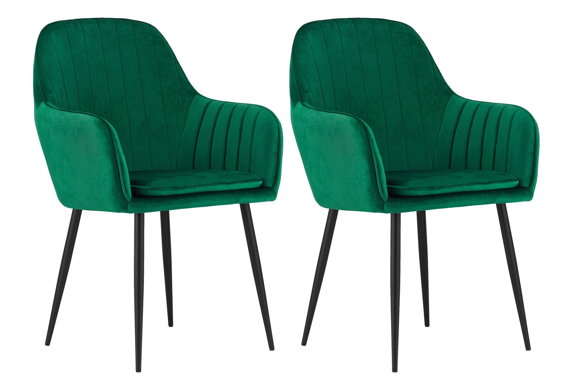 Home Collective Esszimmerstuhl Küchenstuhl Bürostuhl Stuhl Sitzmaterial aus Samt (mit schwarzen Metallbeinen, 120 kg Sitzlast Bequem Home Office Stuhl), grüner Sitz, schwarze Beine 2er Set