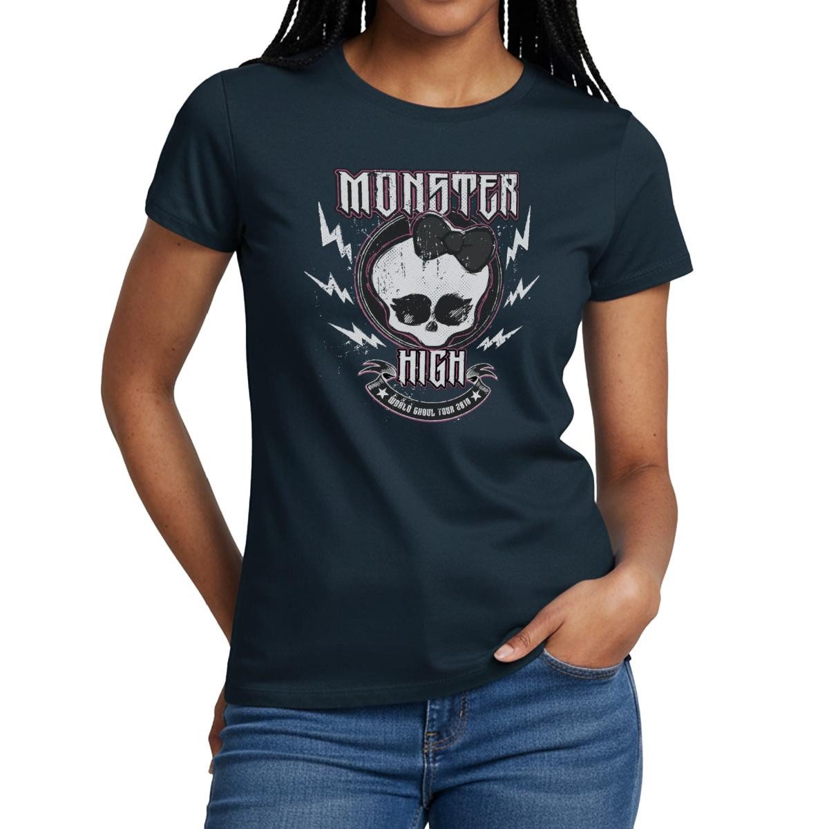 Spreadshirt T-Shirt Monster High™ World Ghoul Tour Totenkopf-Design Frauen T-Shirt (1-tlg) Slim Fit, fällt klein aus