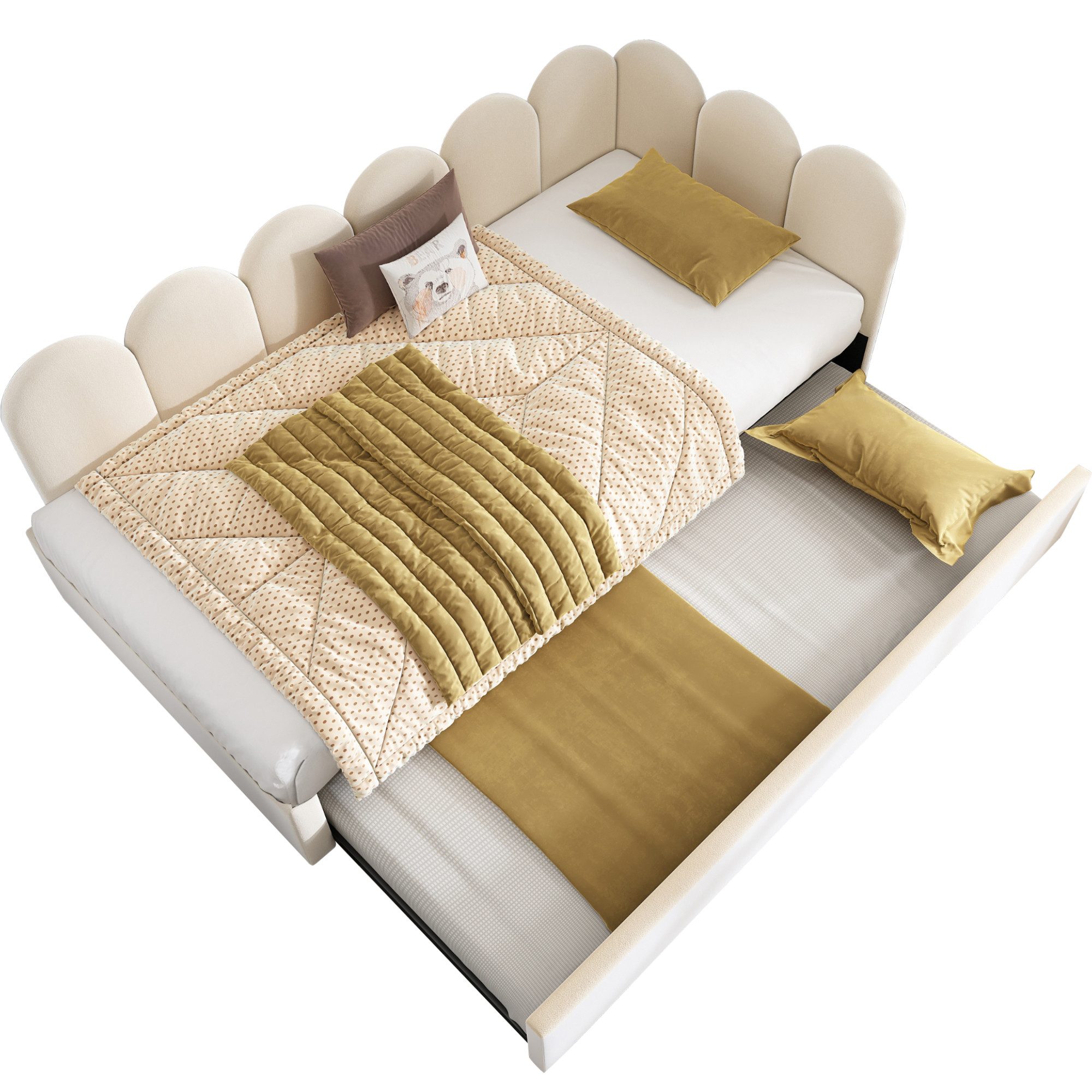 Odikalo Stauraumbett Kinderbett Polsterbett Tagesbett Schlafsofa Samt 90x190/200 Beige/Rosa