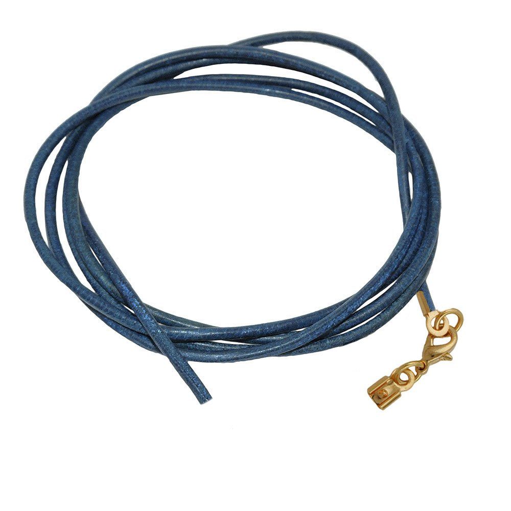 unbespielt Lederband Lederband Kette Collier Halskette blau gefärbt Karabinerverschluss Goldfarben 1m Lang Kürzbar, Modeschmuck für Damen und Herren